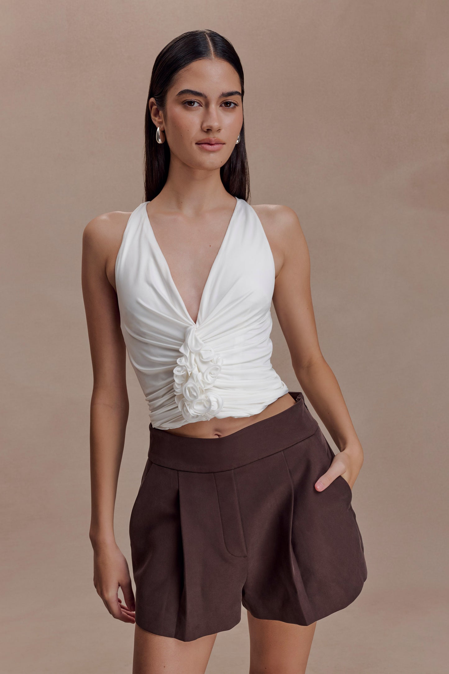 Alessandra Slinky Ruffle Top - Ivory