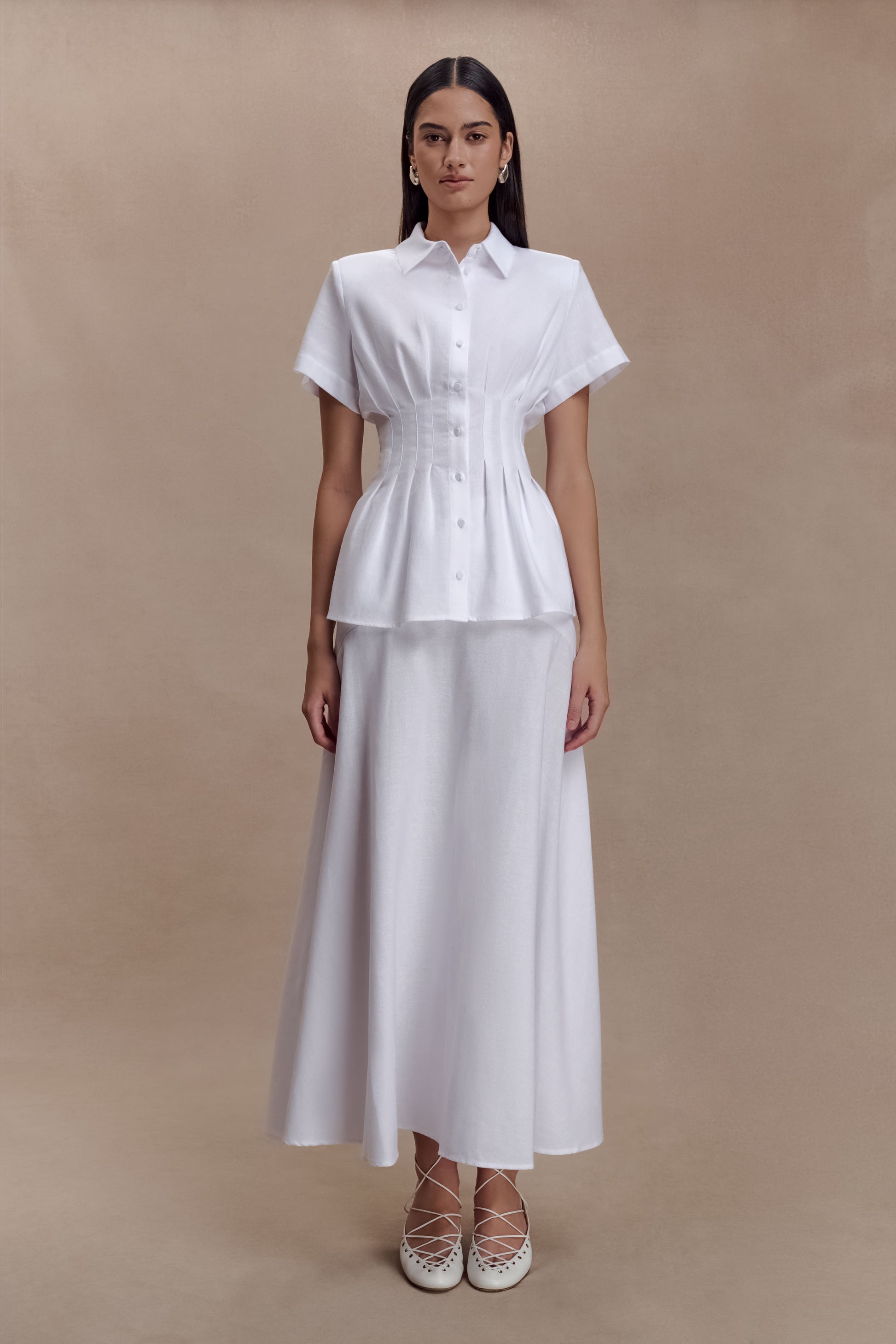 Selma Curved Waist Midi Skirt - White #6