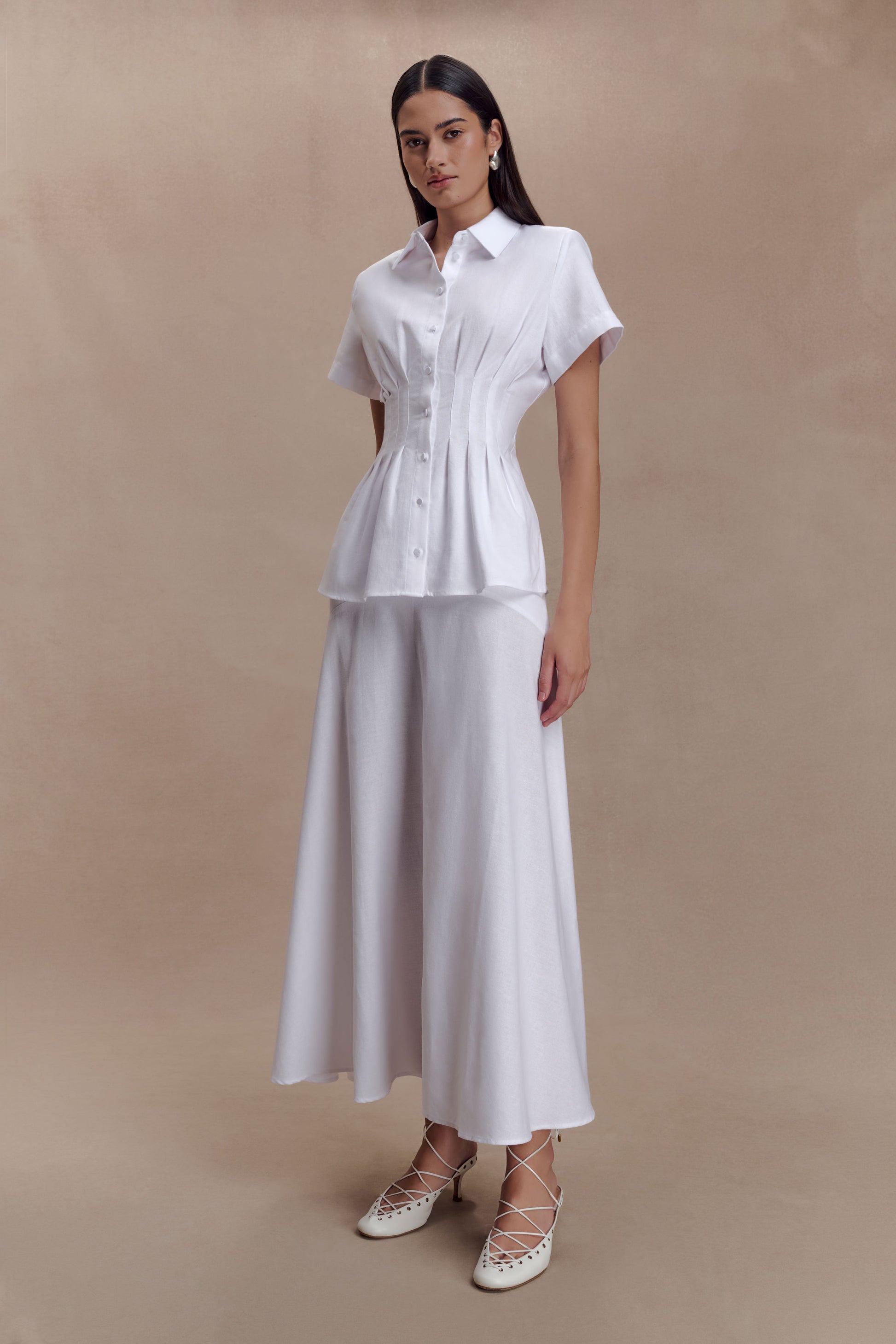 Selma Curved Waist Midi Skirt - White #4