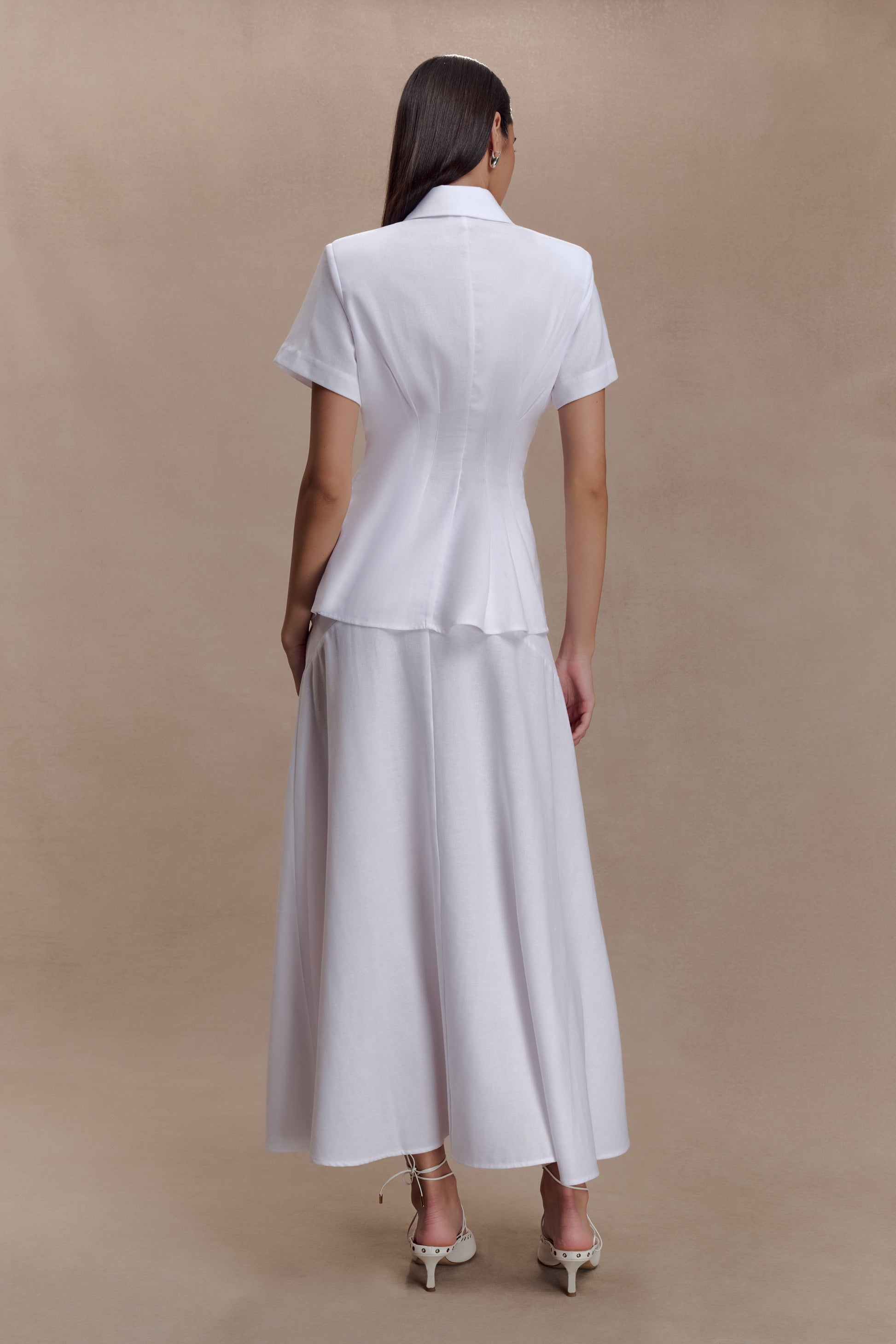 Selma Curved Waist Midi Skirt - White #5