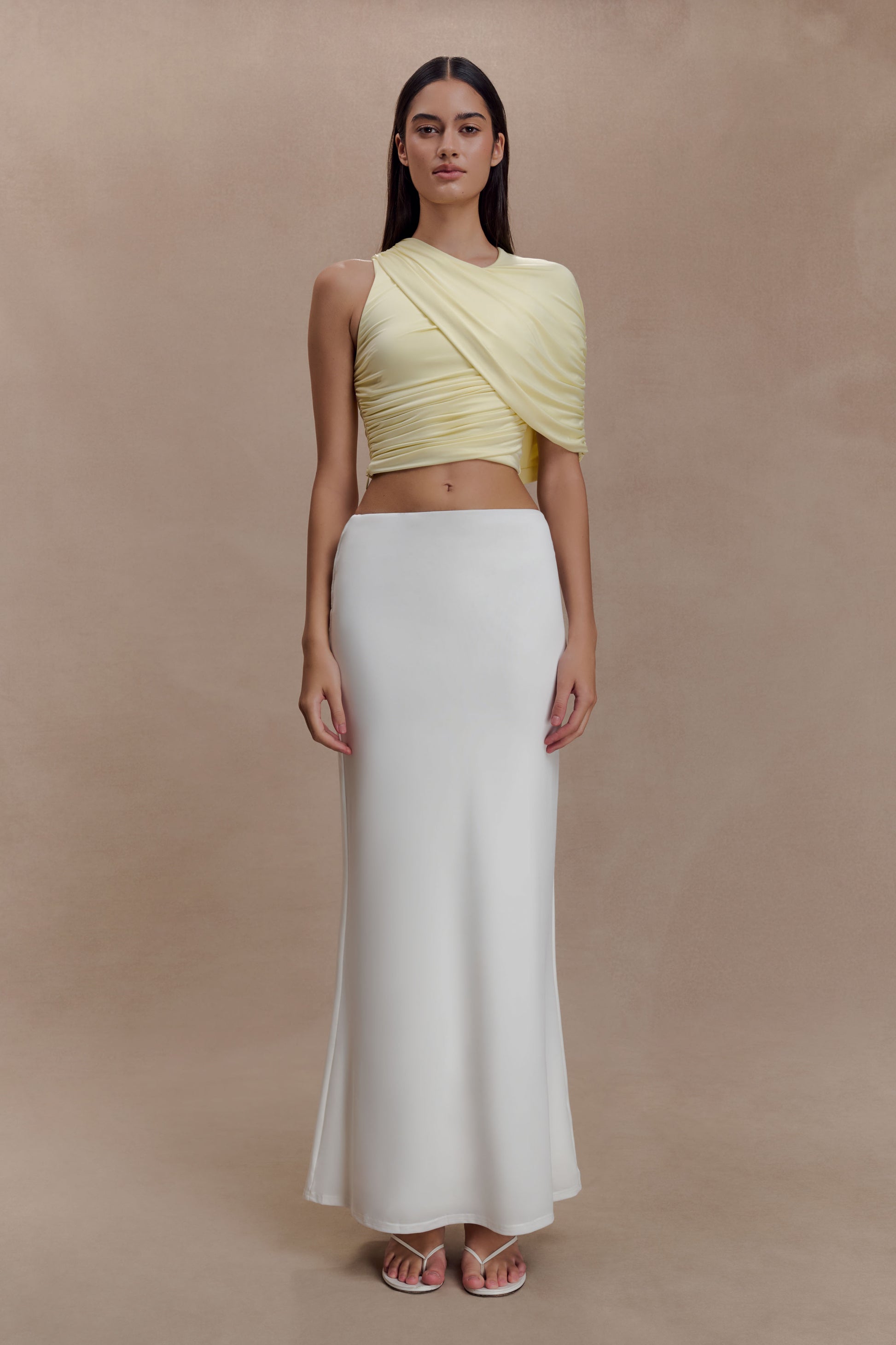 Adrienne One Shoulder Slinky Top - Lemon #9