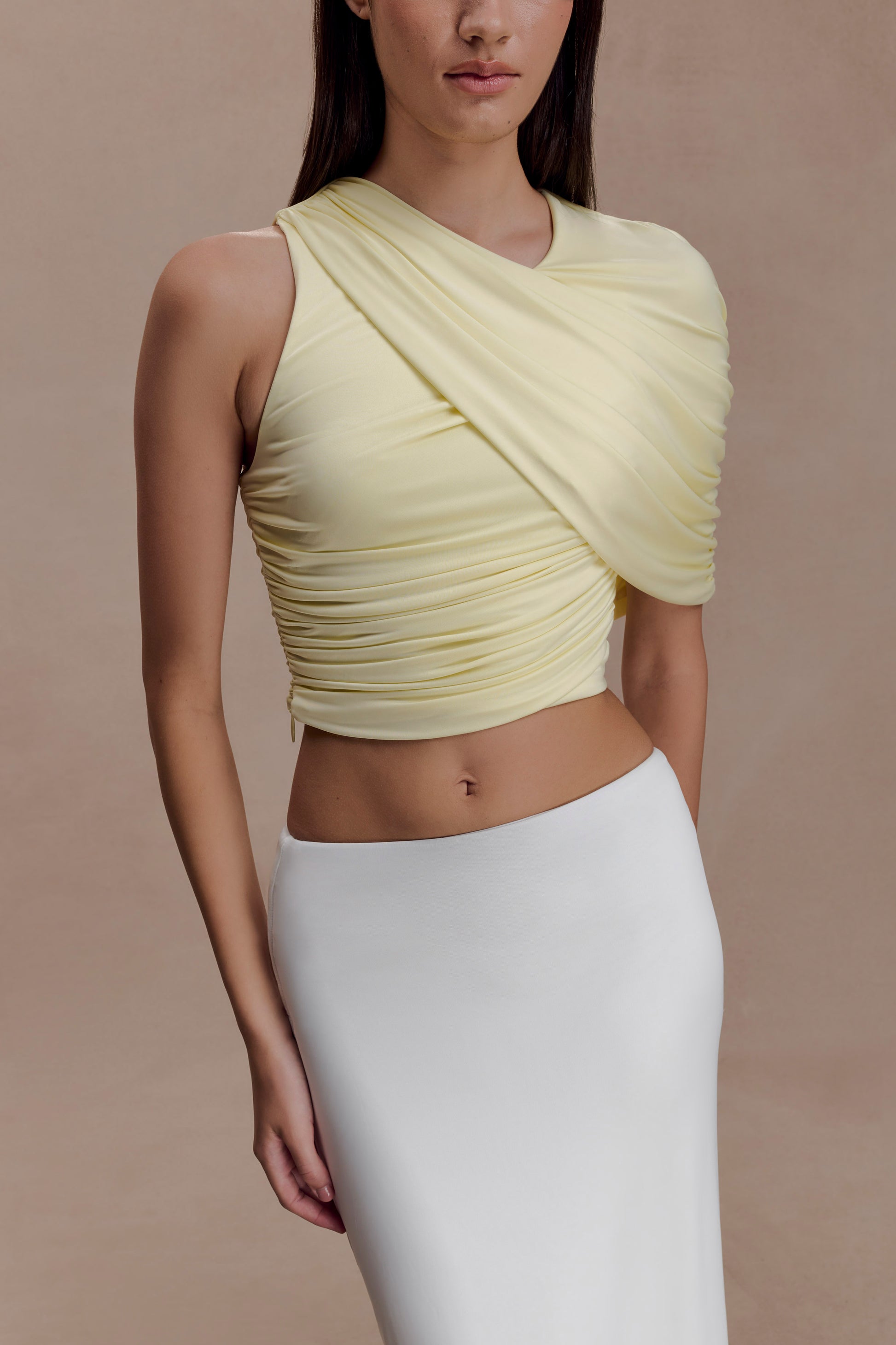 Adrienne One Shoulder Slinky Top - Lemon #4