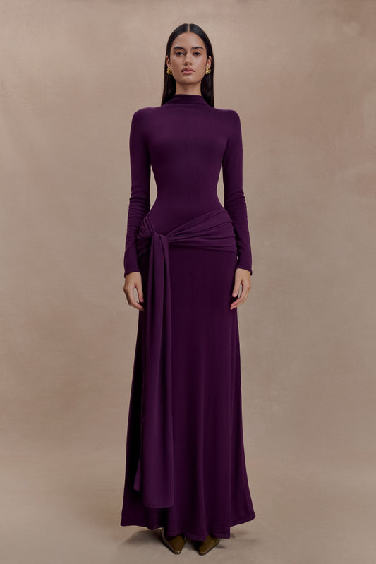 Grayson Knit Chiffon Maxi Dress - Plum