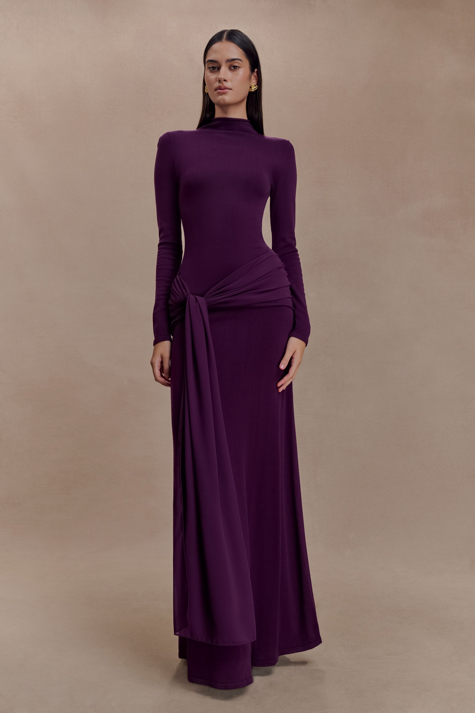 Grayson Knit Chiffon Maxi Dress - Plum #6