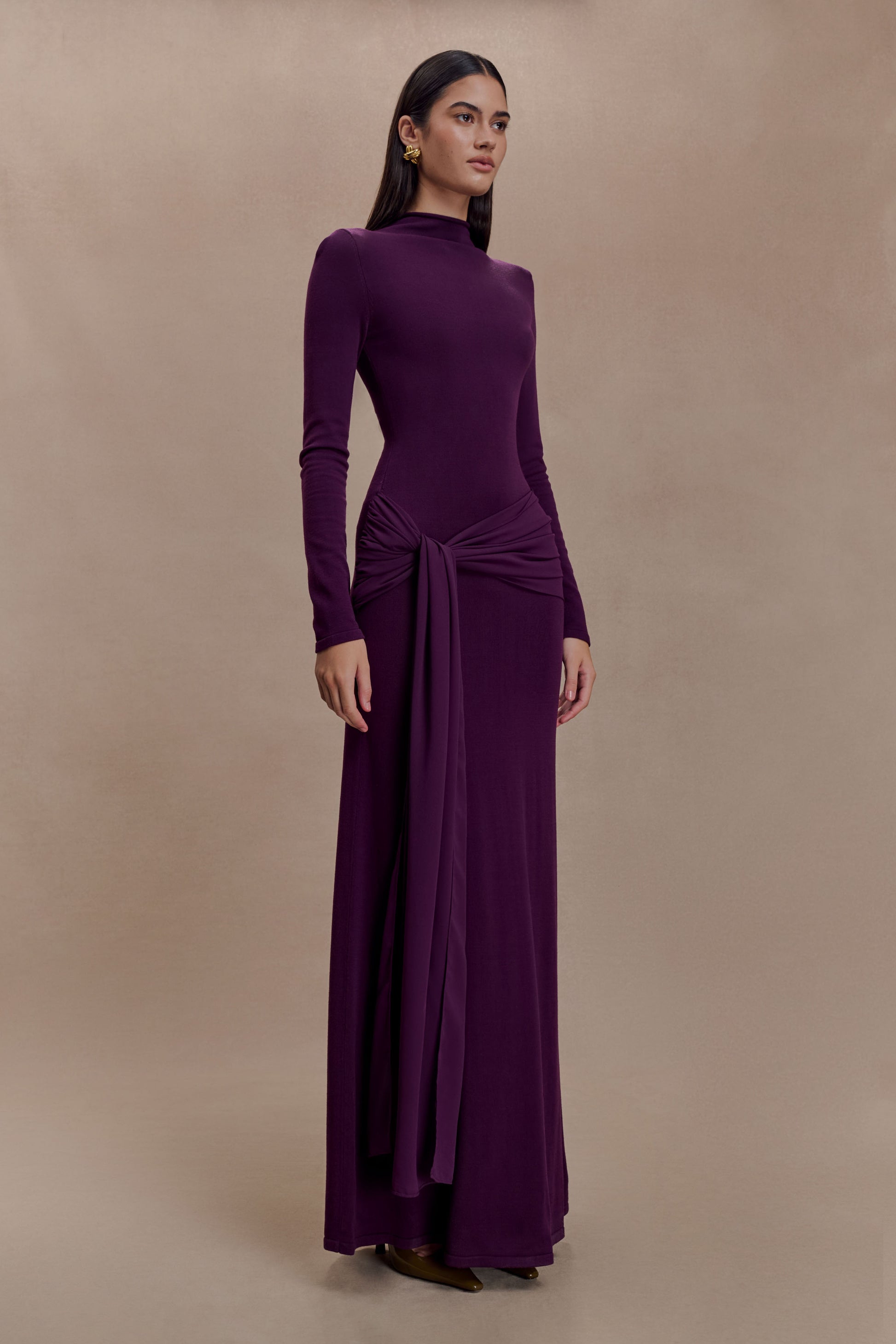 Grayson Knit Chiffon Maxi Dress - Plum #5