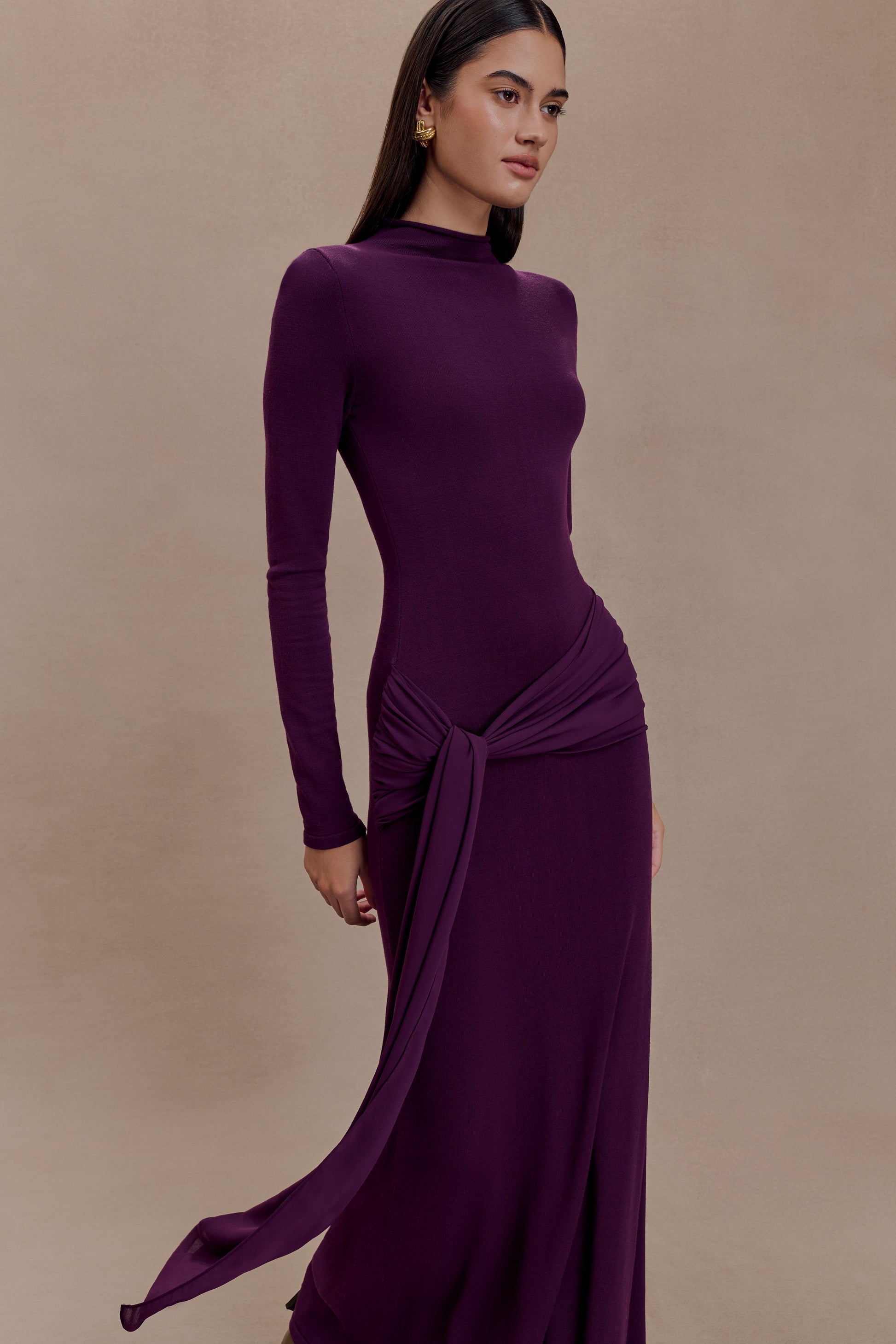 Grayson Knit Chiffon Maxi Dress - Plum #4