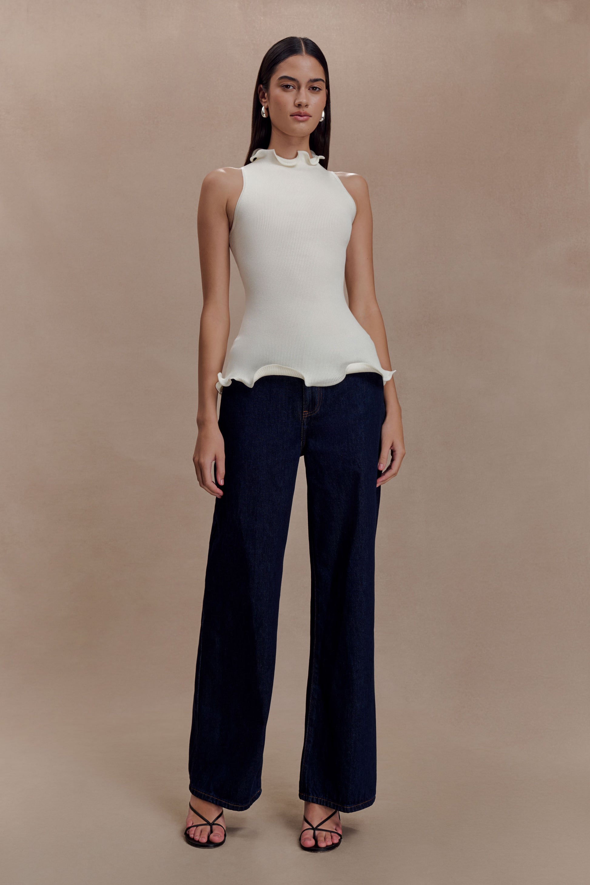 Diya Ribbed Sleeveless Top With Wire Hem - Ivory #7