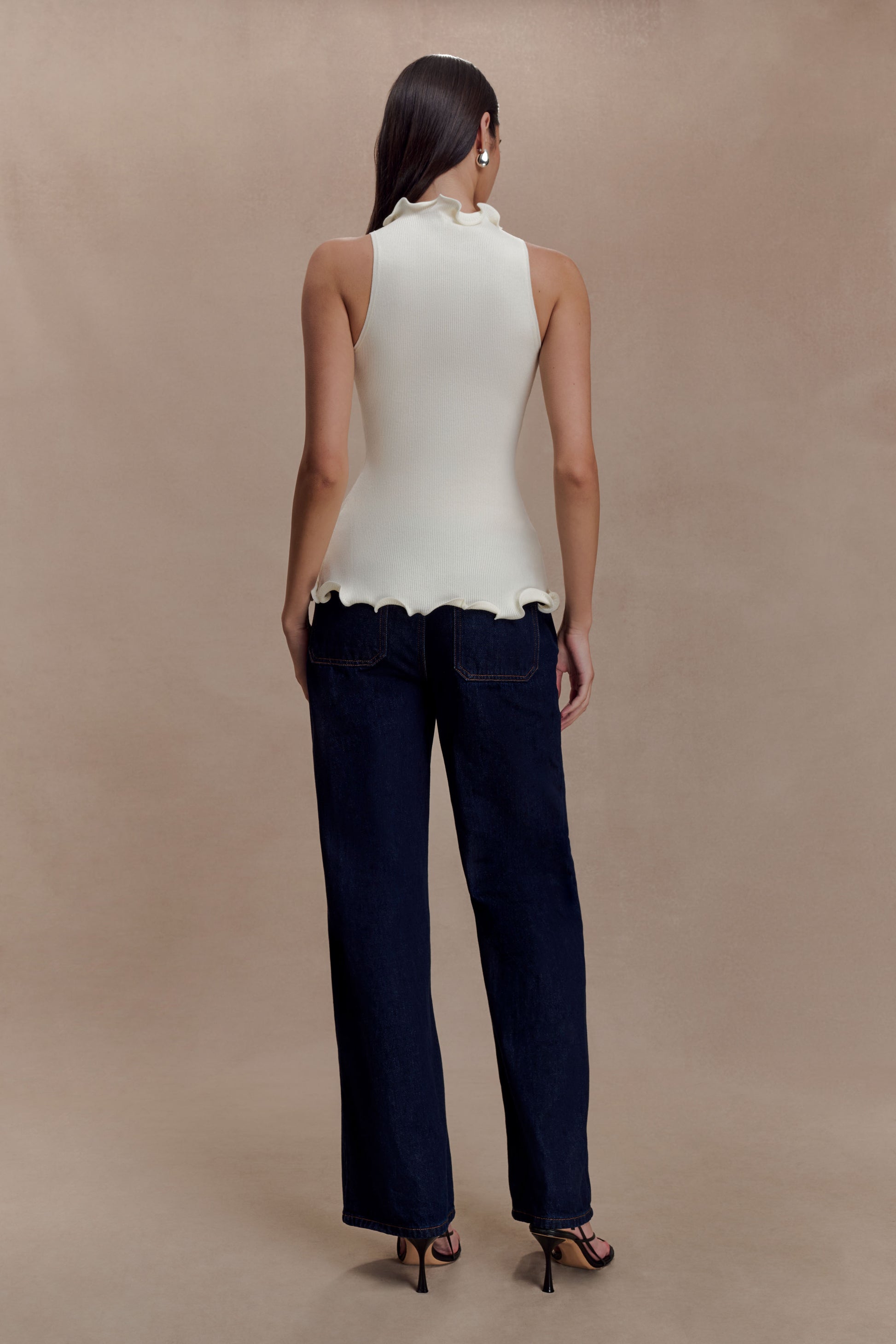 Diya Ribbed Sleeveless Top With Wire Hem - Ivory #5