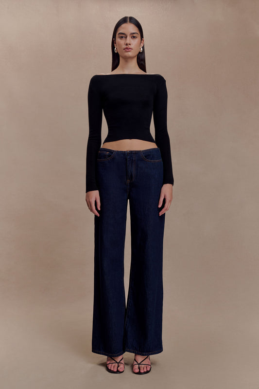 Paedyn Merino Wool Ribbed Long Sleeve Top - Black