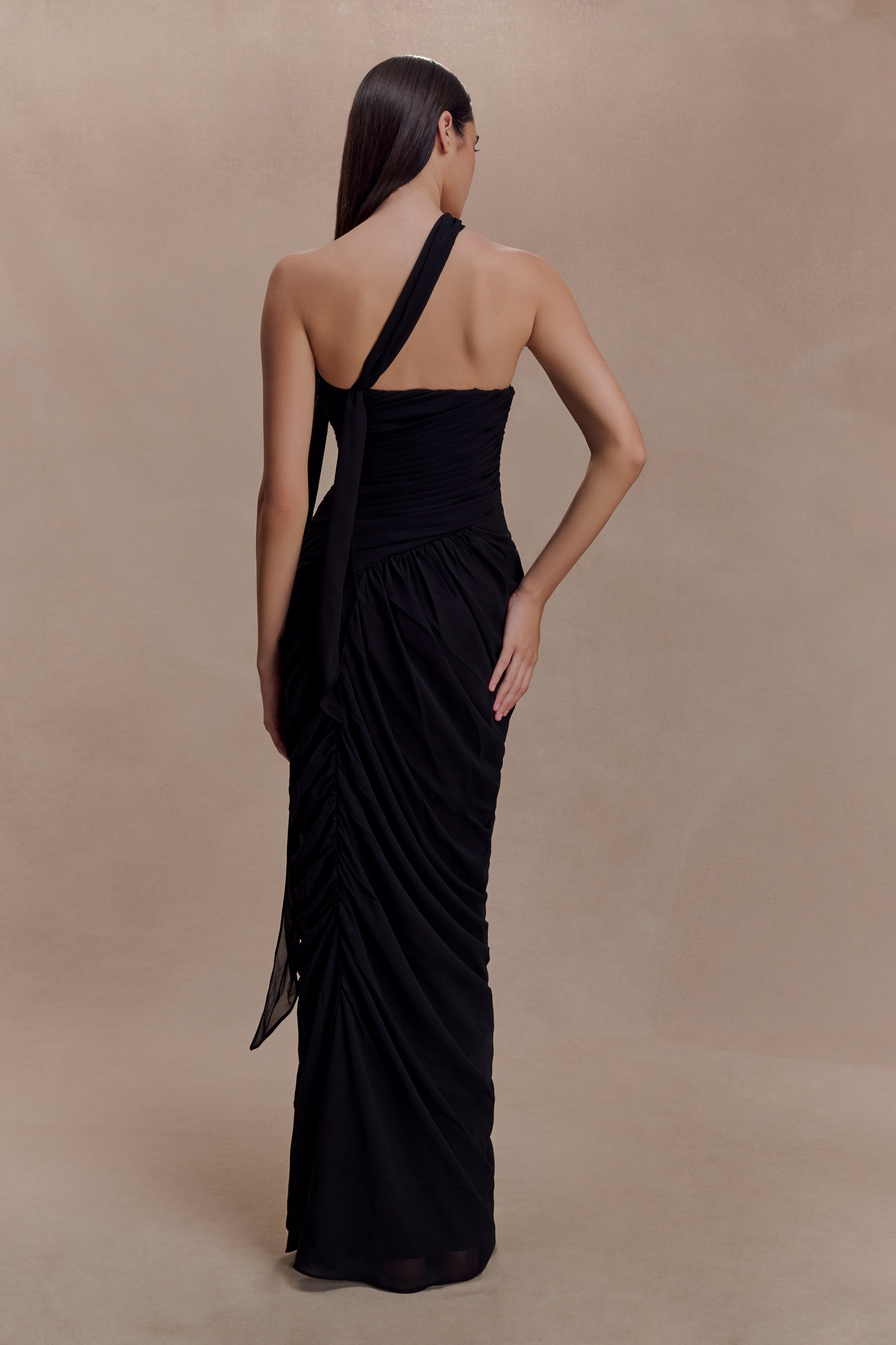Micaela Chiffon Gathered Maxi Dress - Black #2