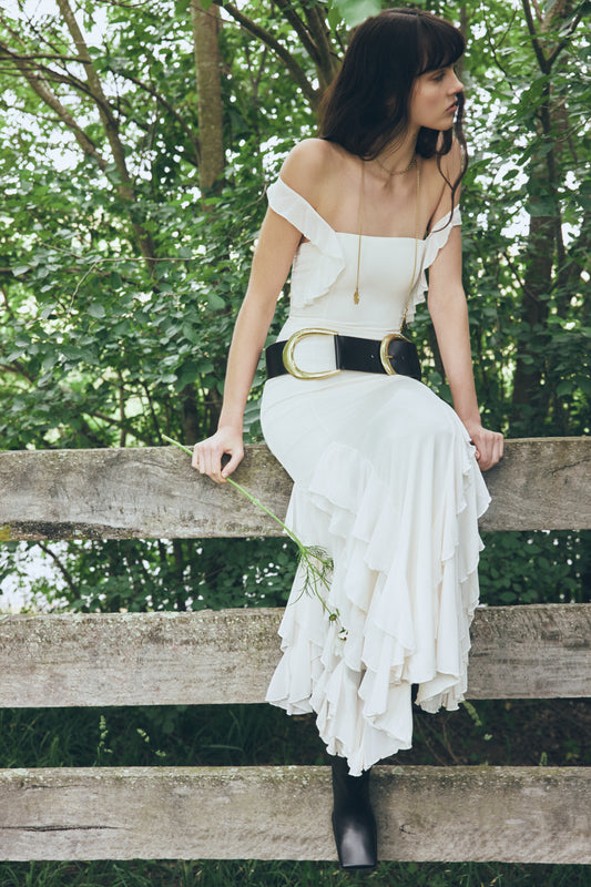 Etta Ruffle Slinky Maxi Dress - Ivory