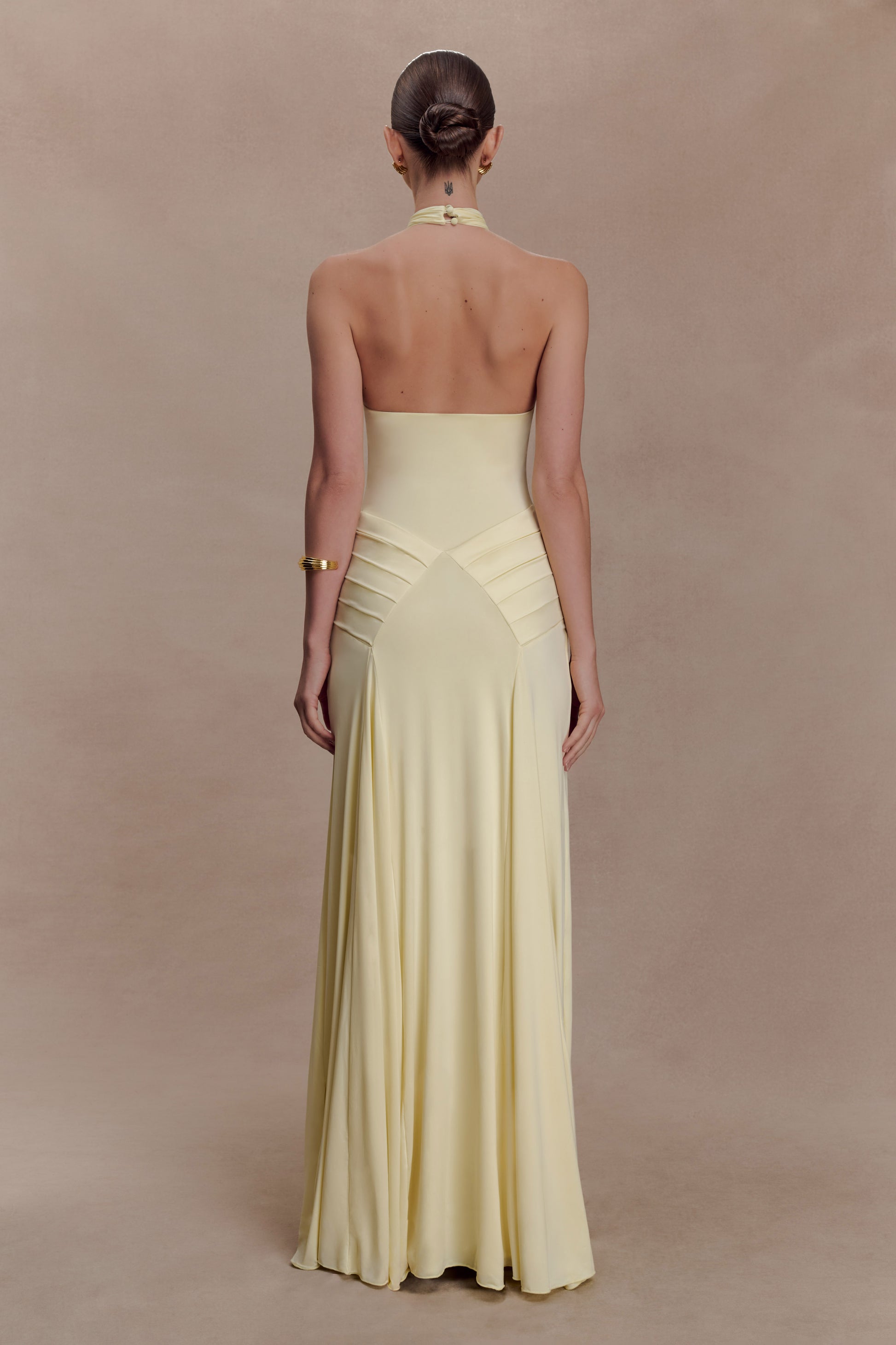 Indira Gathered Slinky Halter Maxi Dress - Lemon #2