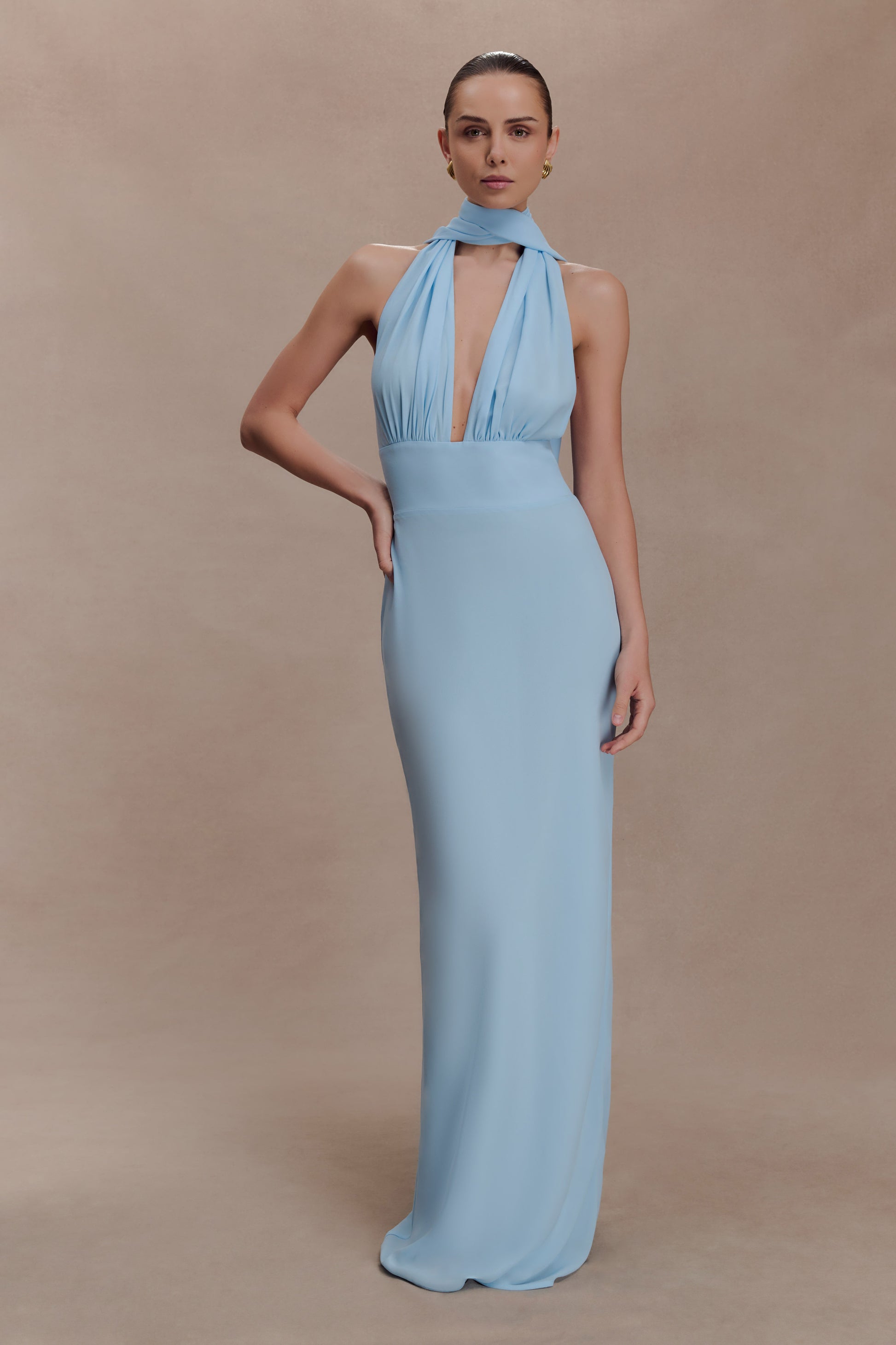 sachin and babi light blue dress Bhldn Asha Flutter-Sleeve V-Neck Chiffon Maxi Dress In Green - 30% Off main image 0