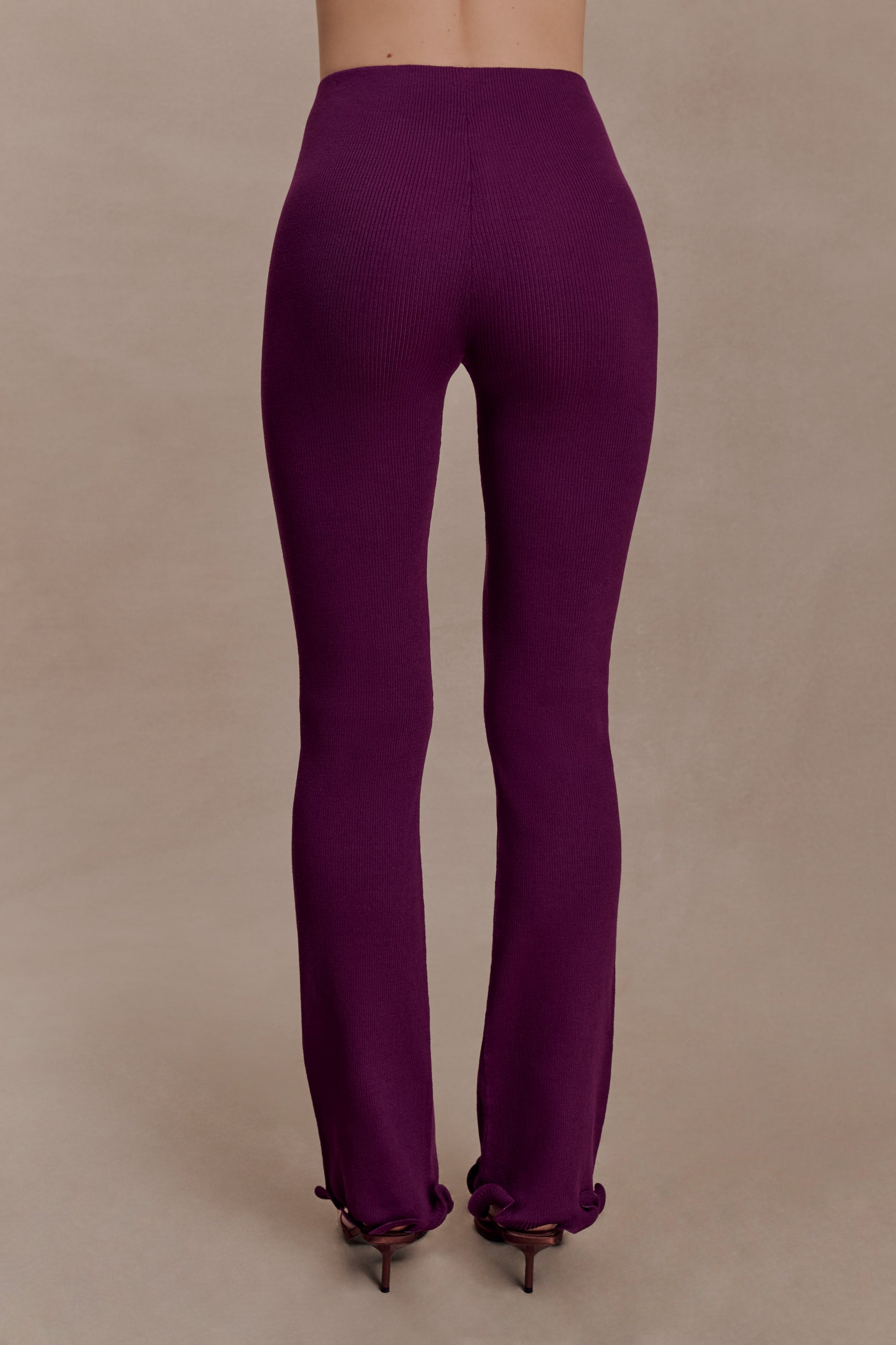 Diya Ribbed High Waisted Pants With Wire Hem - Plum #6