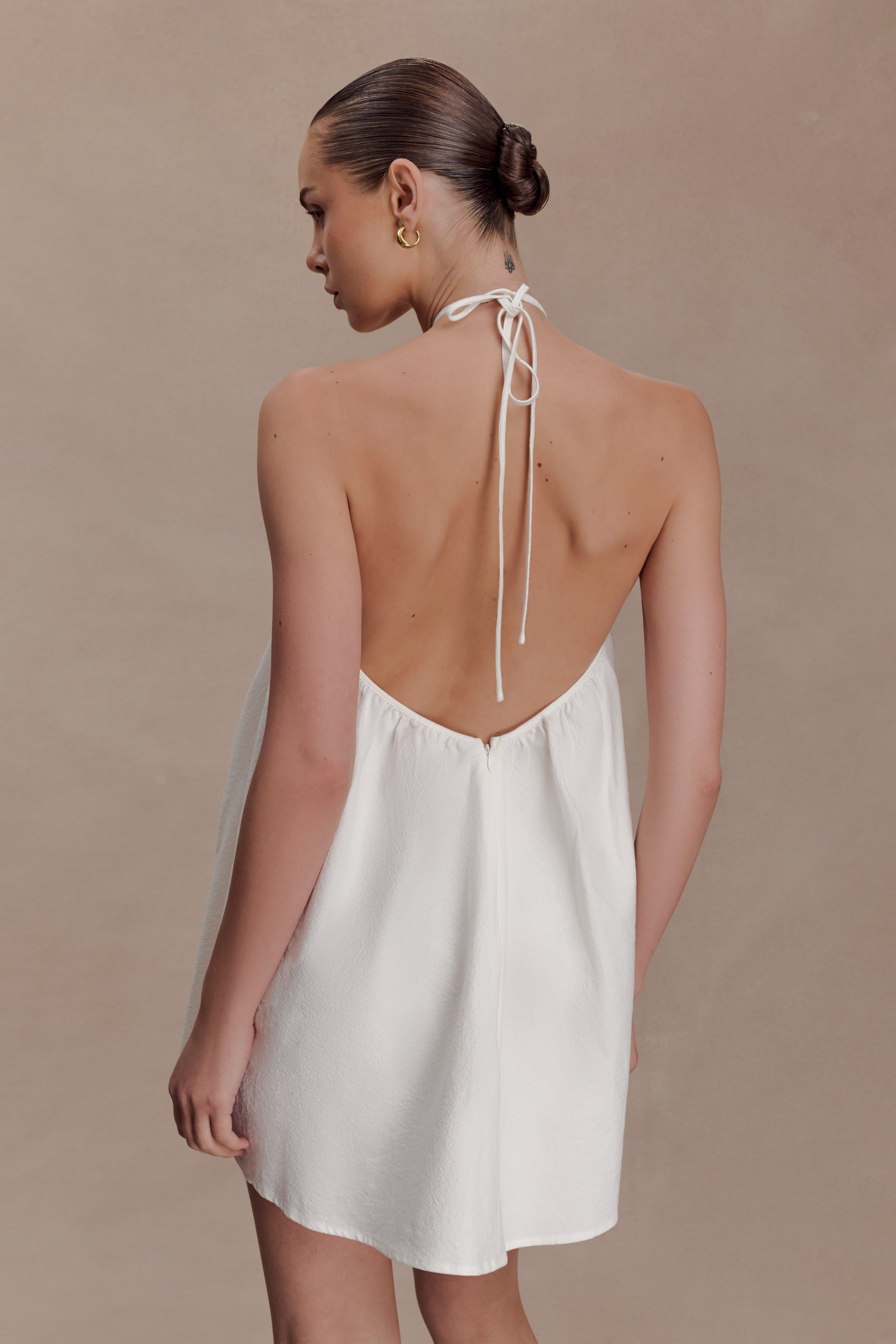 Sonja Keyhole Halter Cotton Mini Dress - White #2