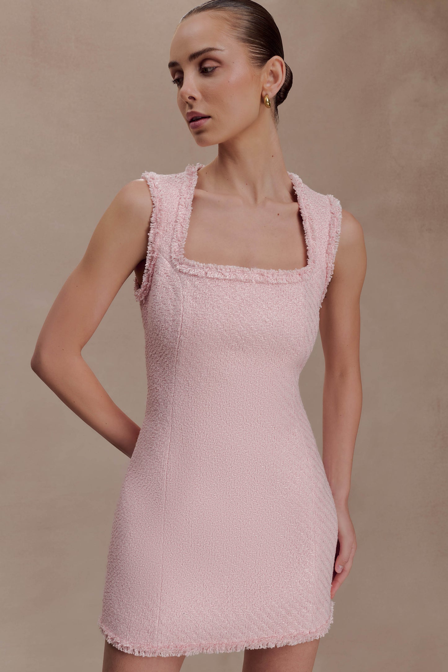 Lea Tweed Sleeveless Mini Dress - Baby Pink