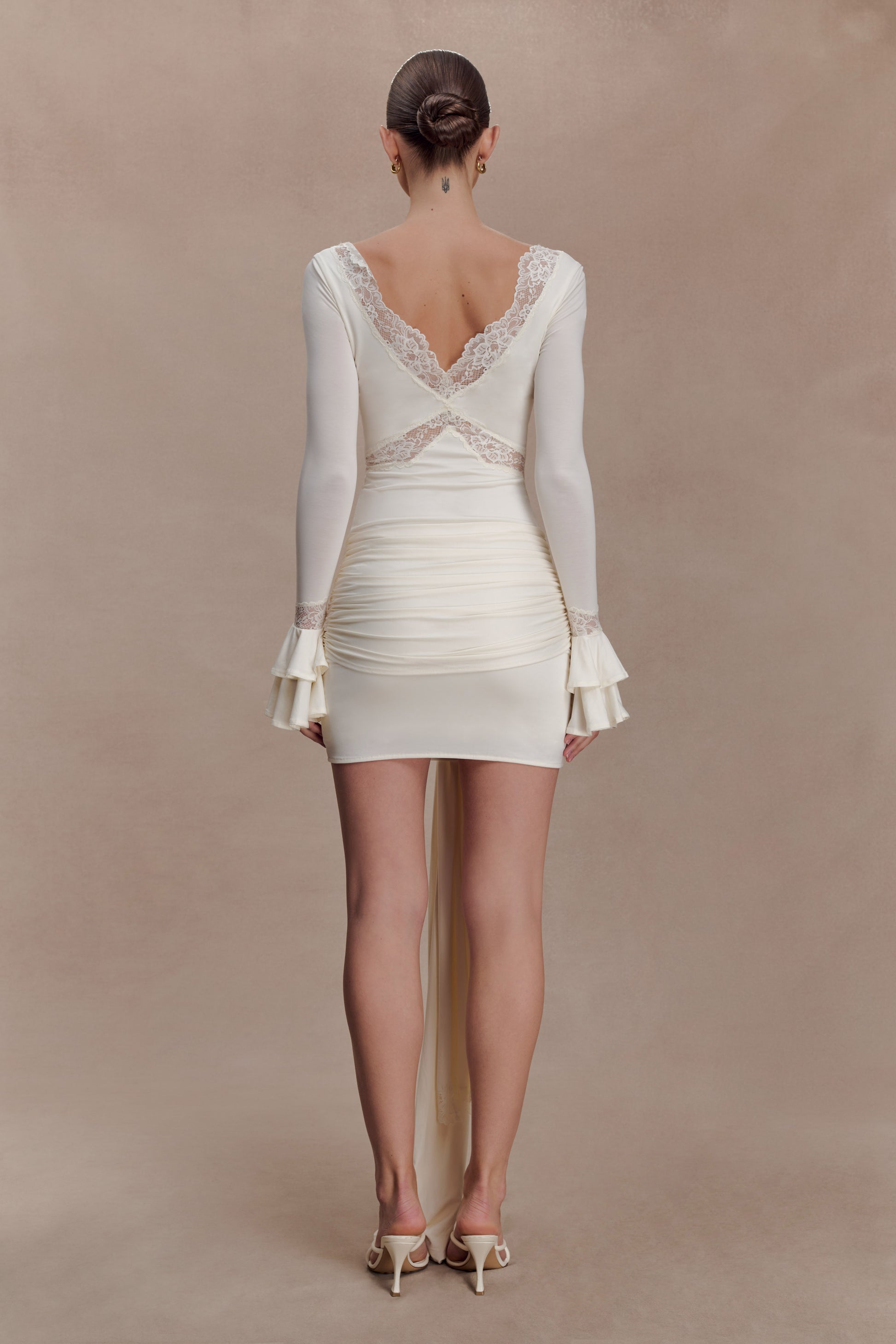 Electra Slinky Lace Mini Dress - Ivory #2