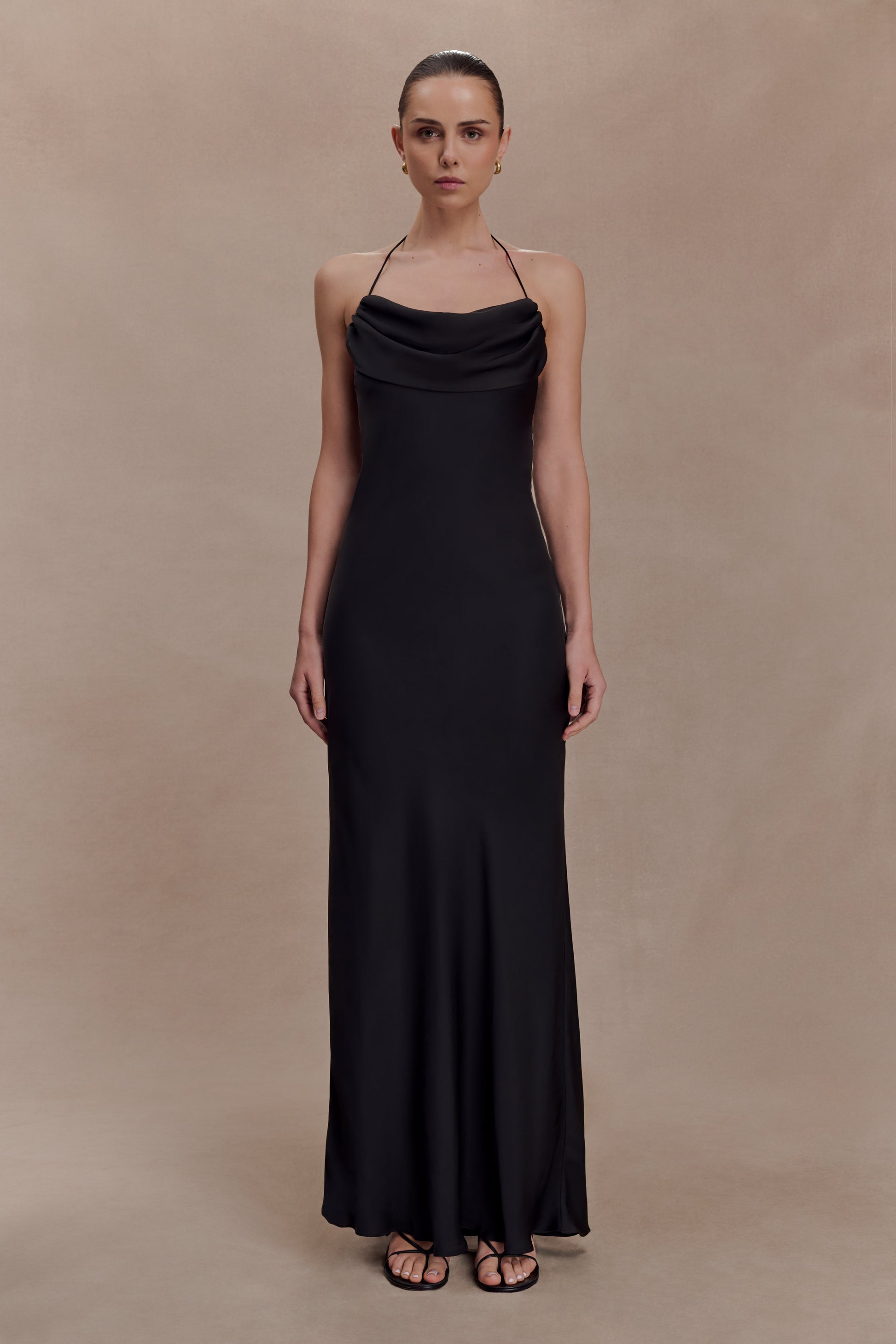 Lydia Cowl Neck Satin Maxi Dress - Black #3