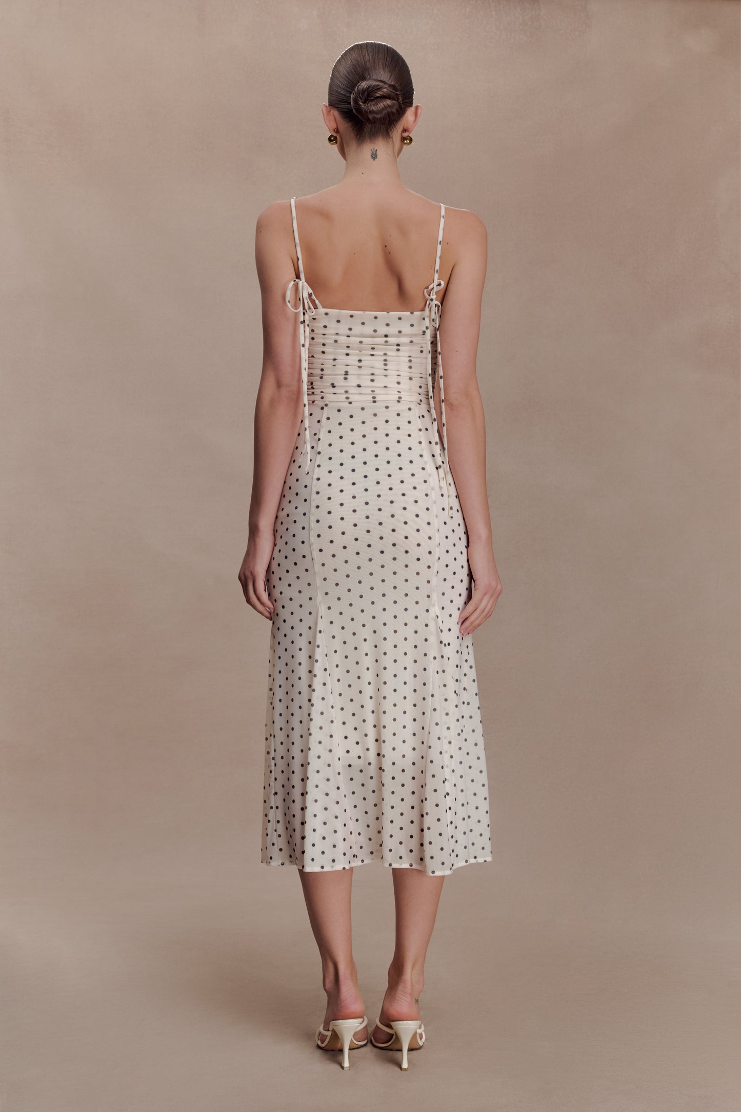 Willa Gathered Mesh Midi Dress - Polka Dot