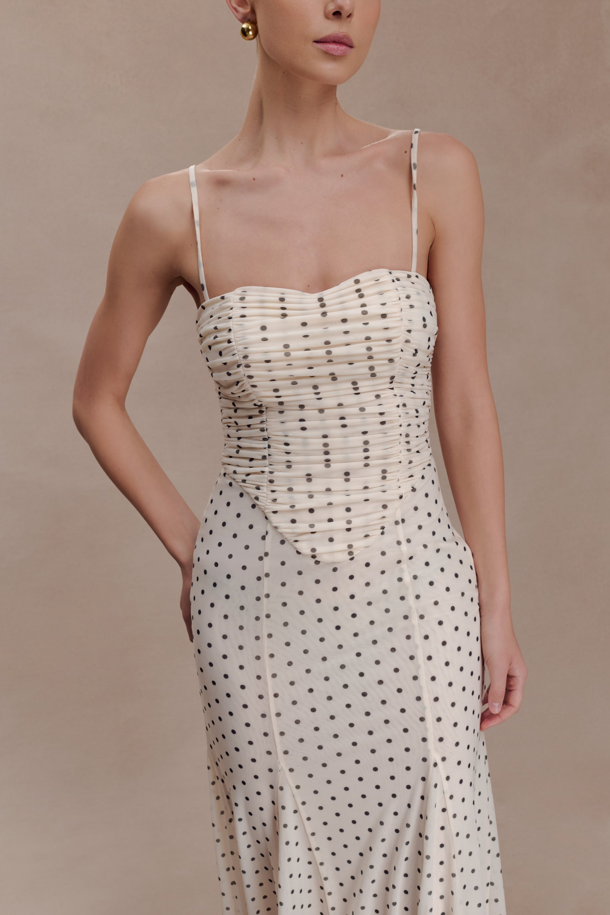 Willa Gathered Mesh Midi Dress - Polka Dot #3