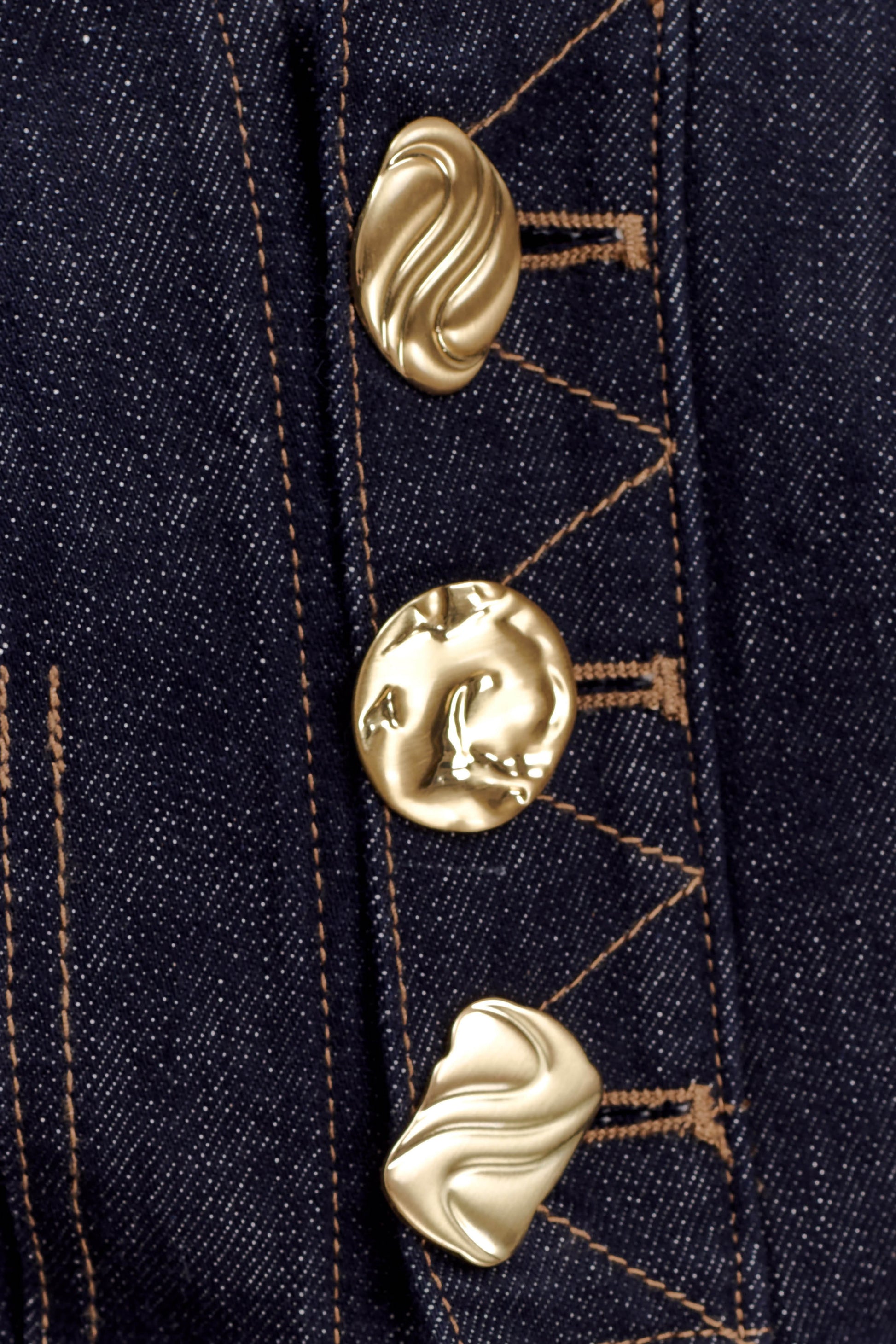 Shona Denim Vest With Decorative Buttons - Washed Indigo Blue #6