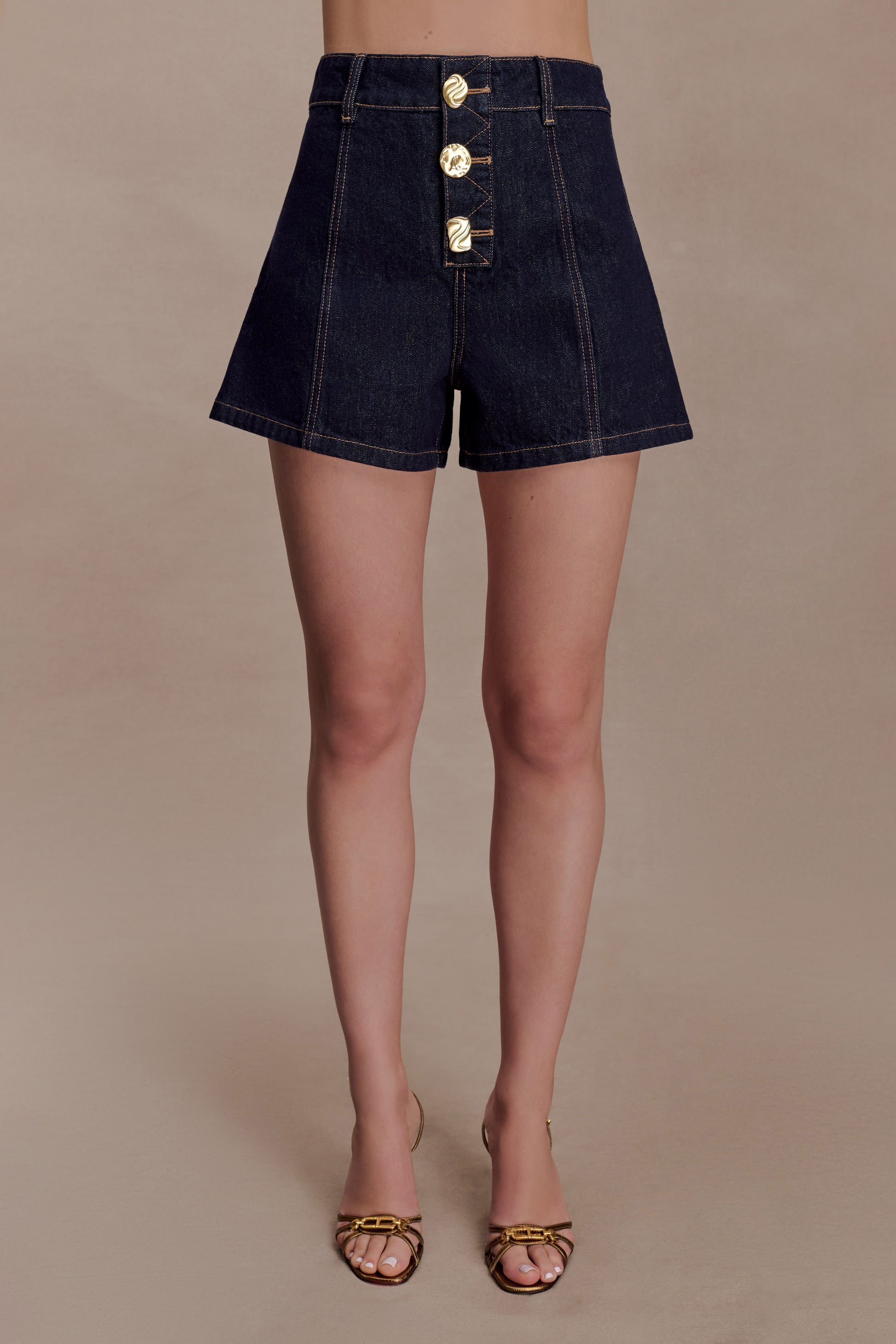 Demi High Waisted Denim Shorts - Washed Indigo Blue #6