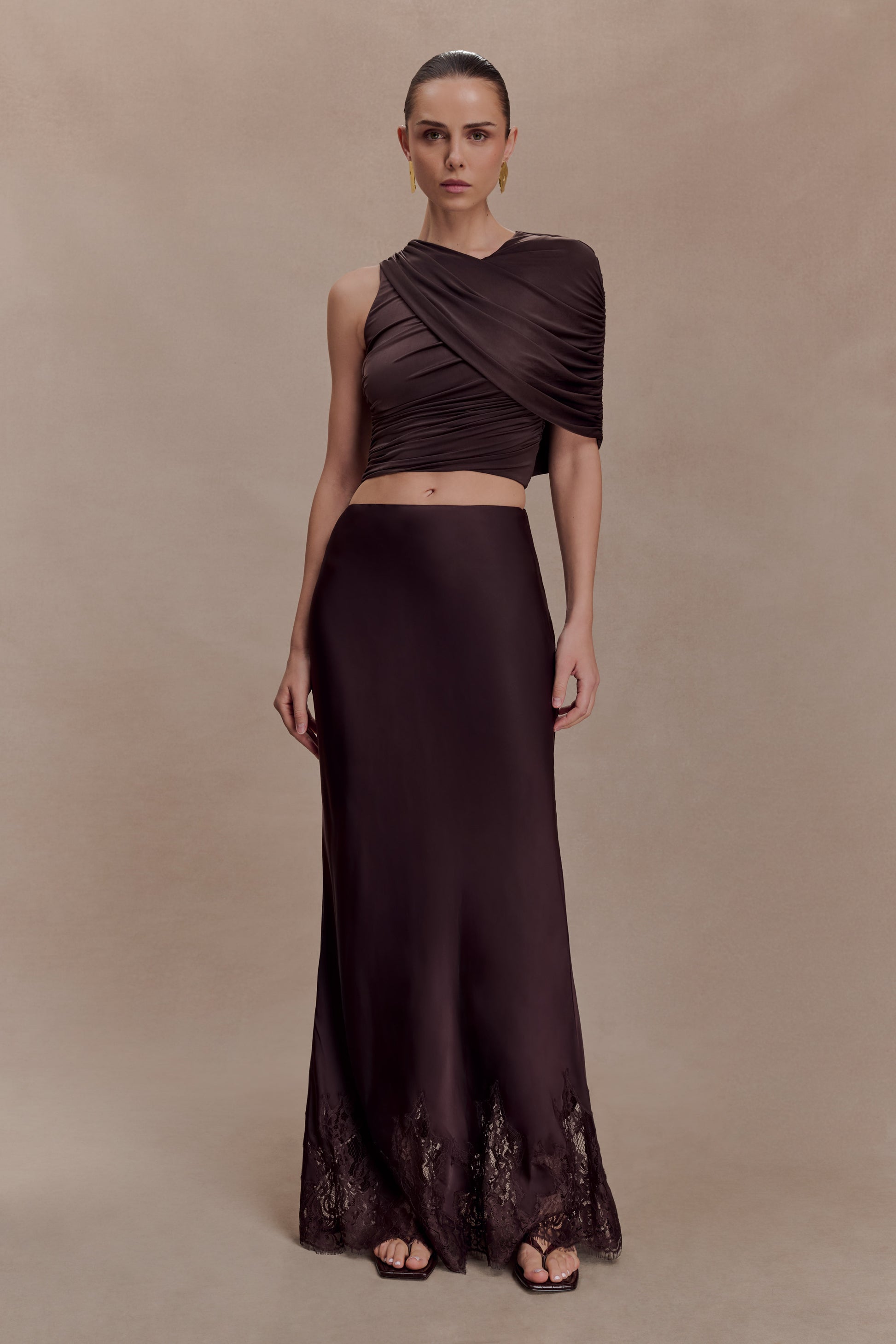 Adrienne One Shoulder Slinky Top - Chocolate #7