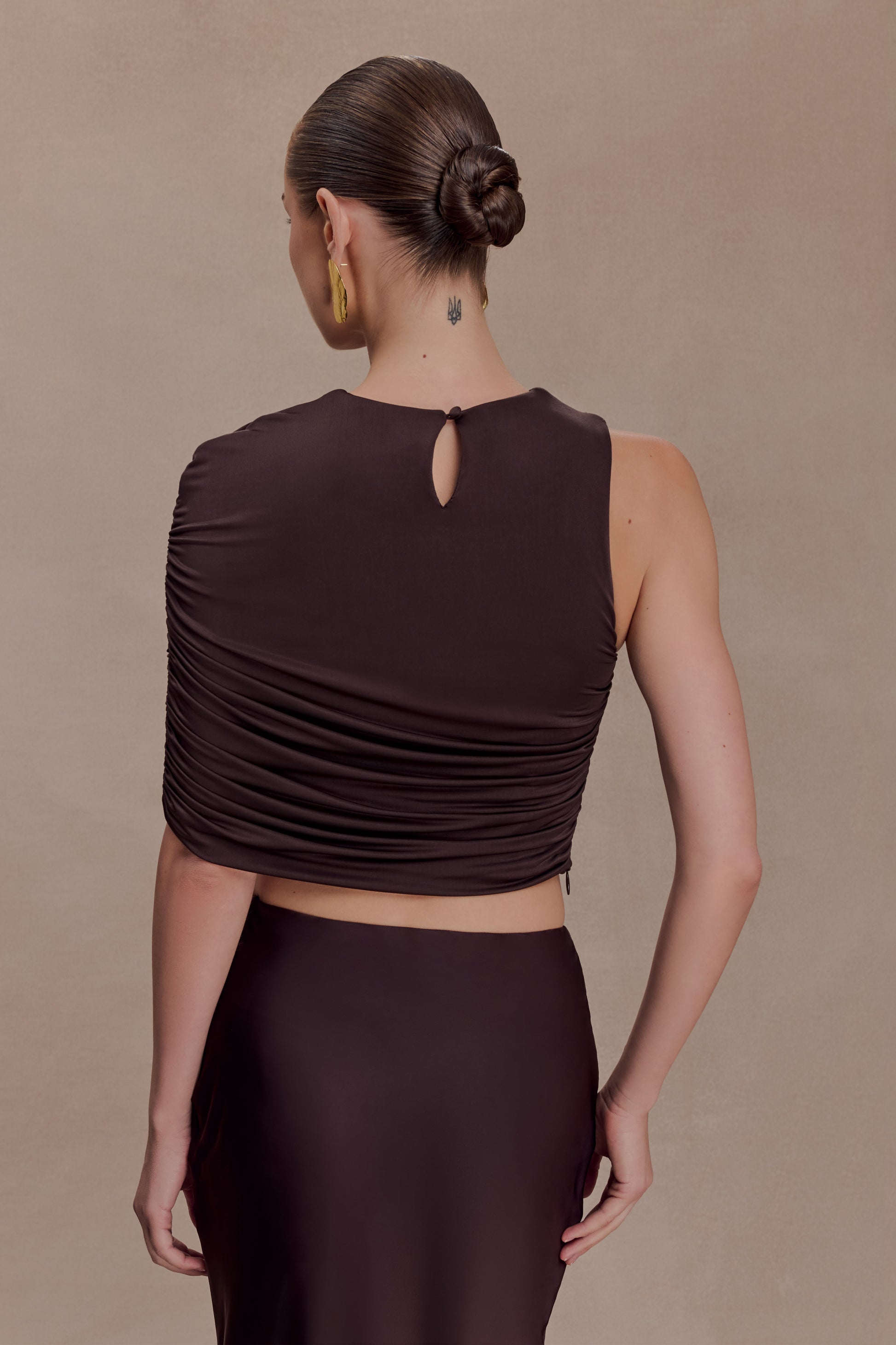 Adrienne One Shoulder Slinky Top - Chocolate #2