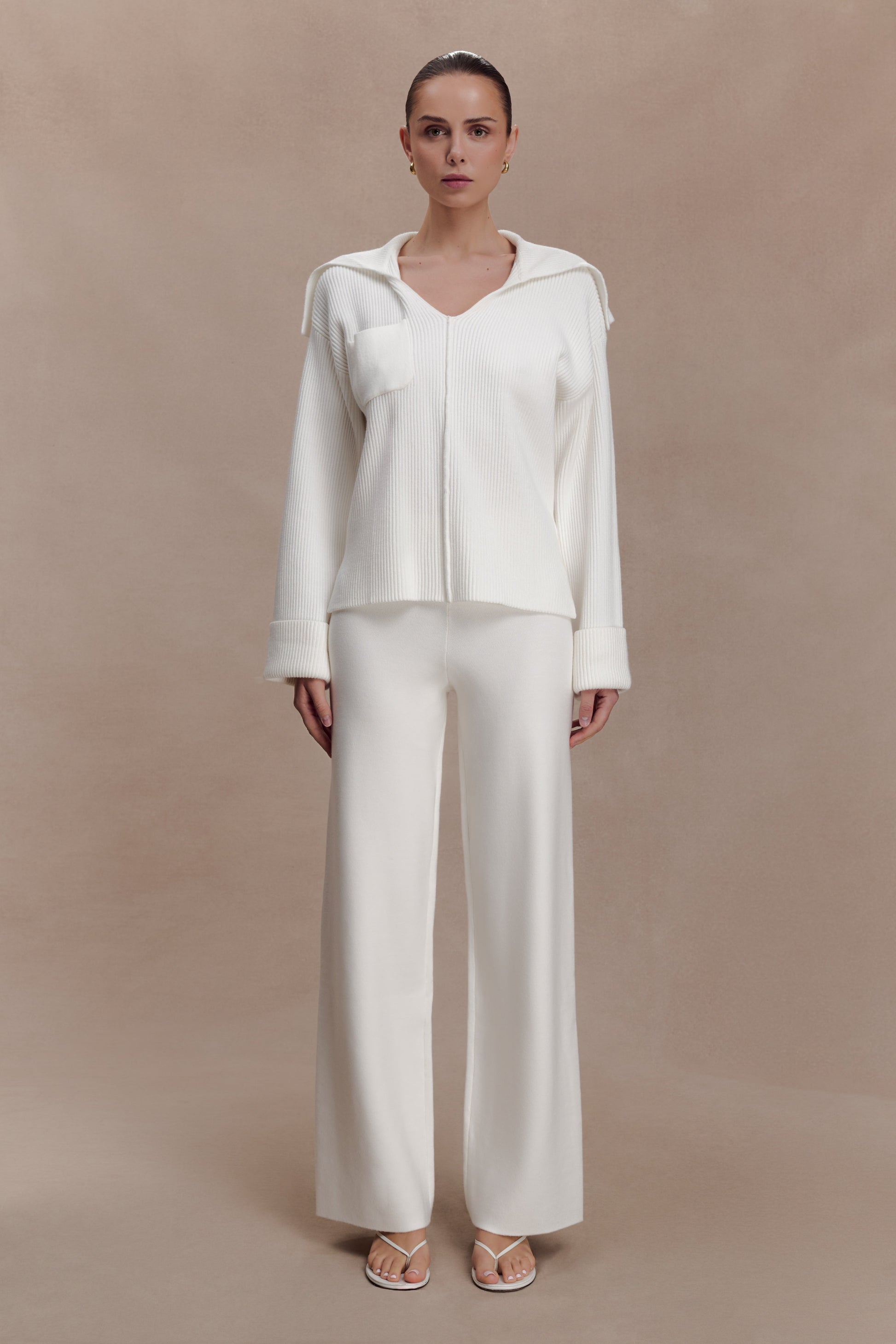 Bianka V Neck Knit Jumper - Off White #6