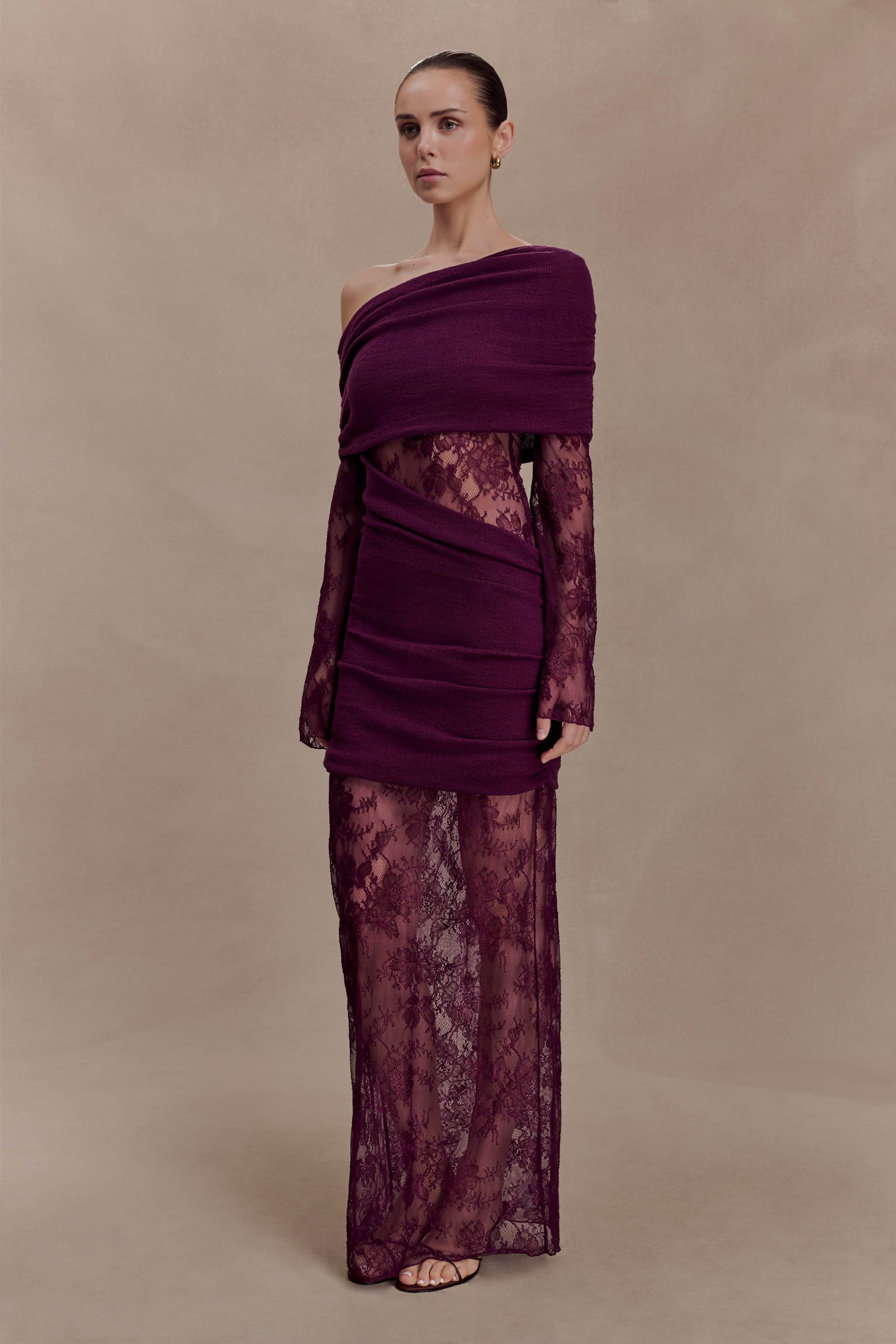 Luxie Lace Knit Maxi Dress - Plum #3