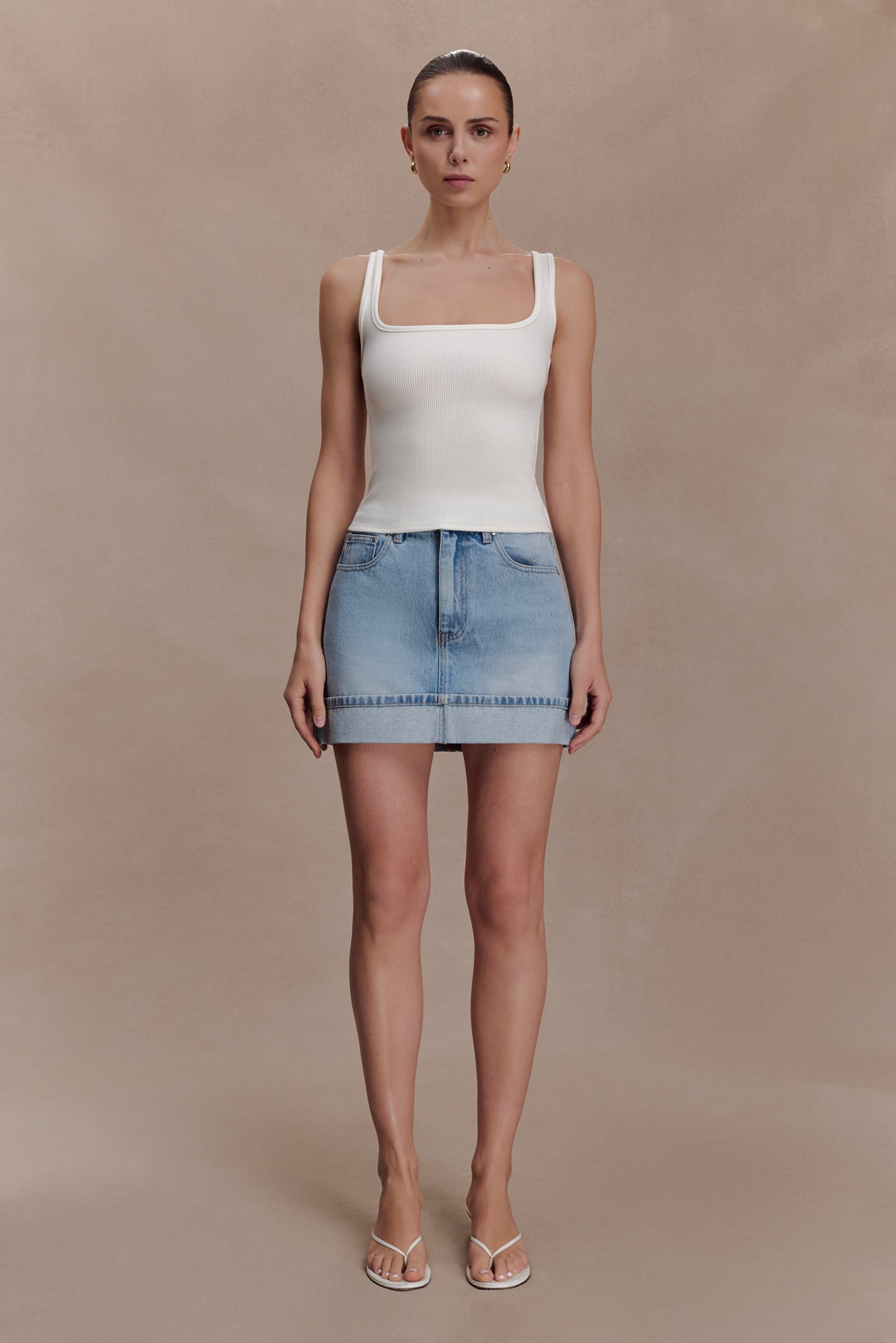 Lakoda Cuffed Denim Mini Skirt - Washed Light Blue