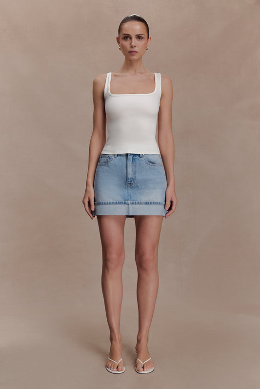 Lakoda Cuffed Denim Mini Skirt - Washed Light Blue