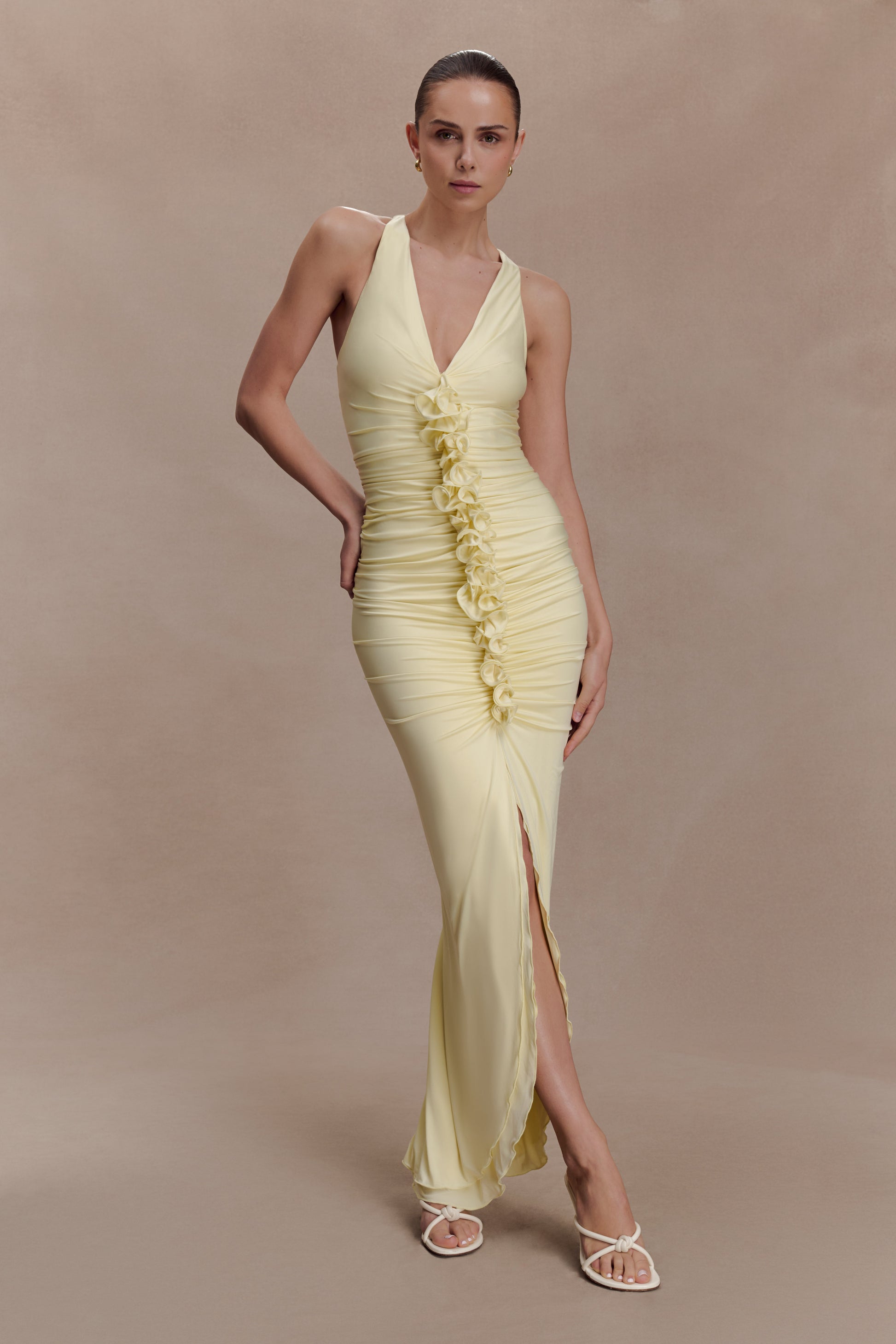 Alessandra Slinky Ruffle Maxi Dress - Lemon #6