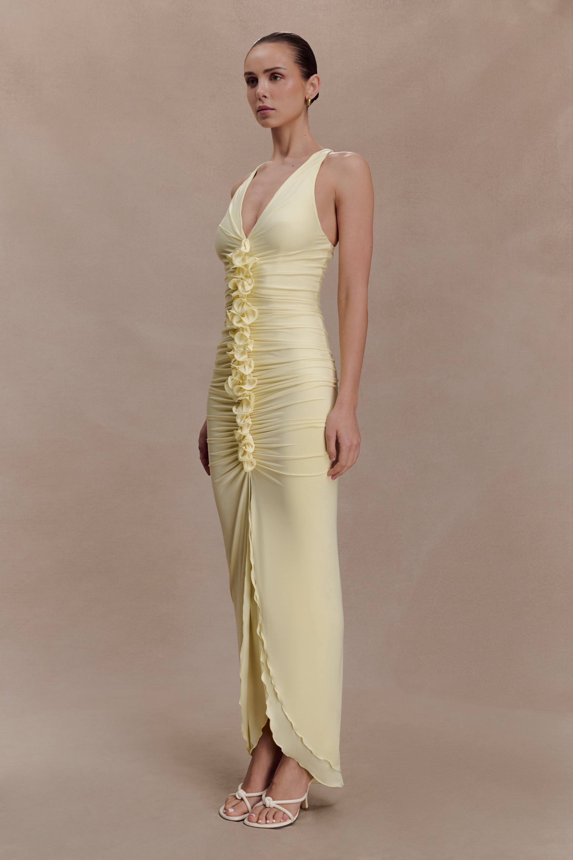 Alessandra Slinky Ruffle Maxi Dress - Lemon #4
