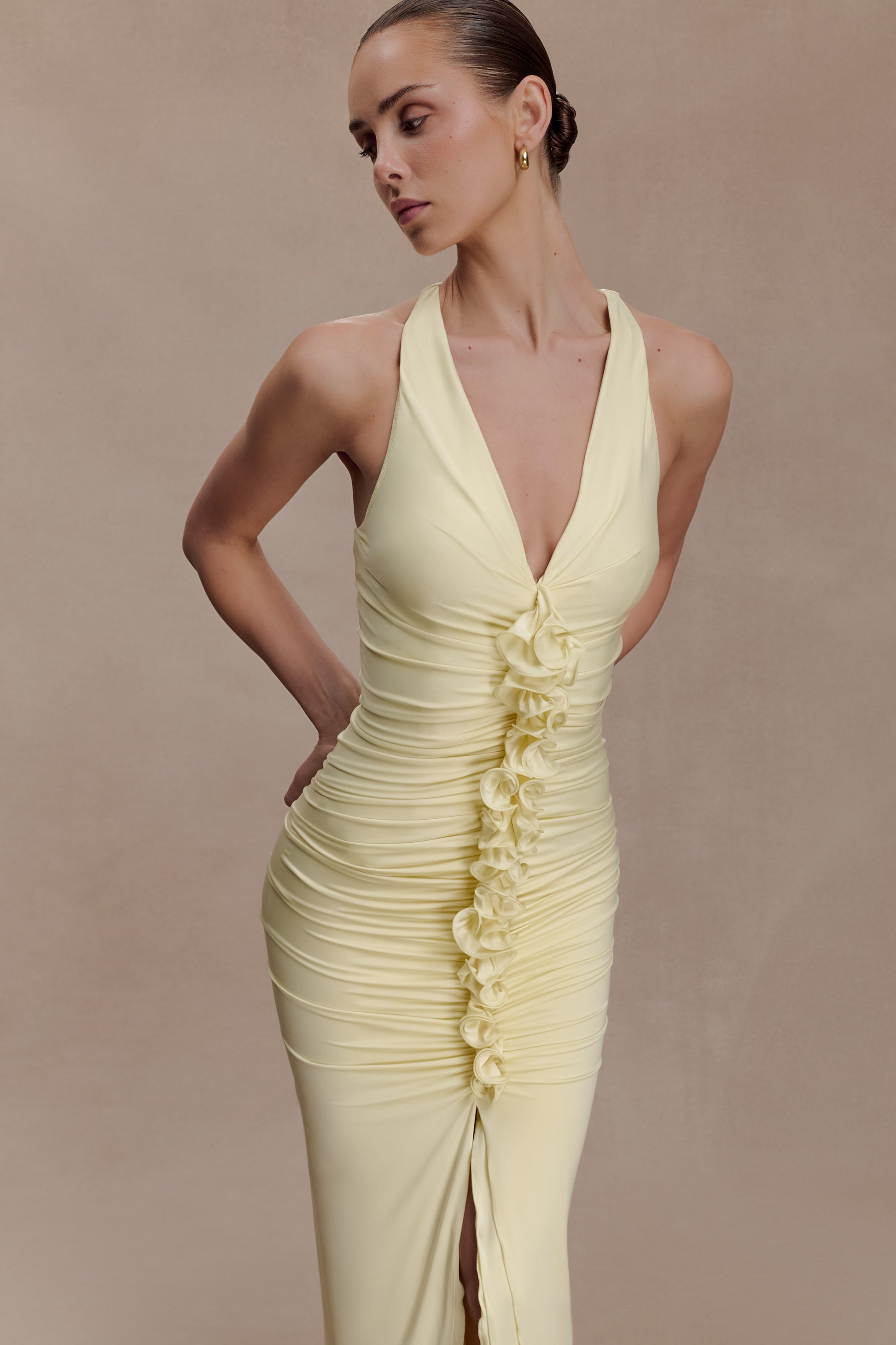 Alessandra Slinky Ruffle Maxi Dress - Lemon #3