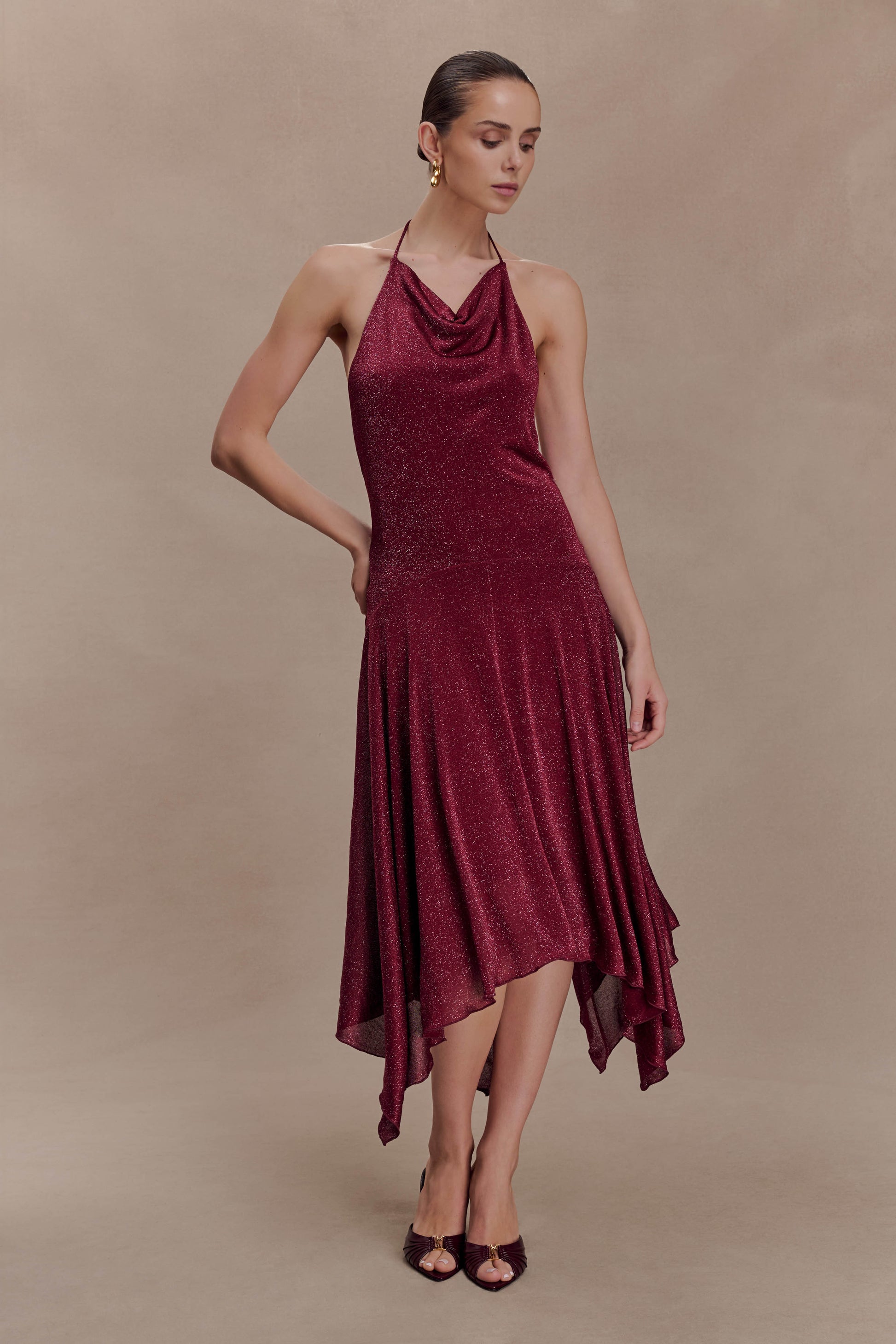 Sylvie Lurex Hankie Midi Dress - Wine #9