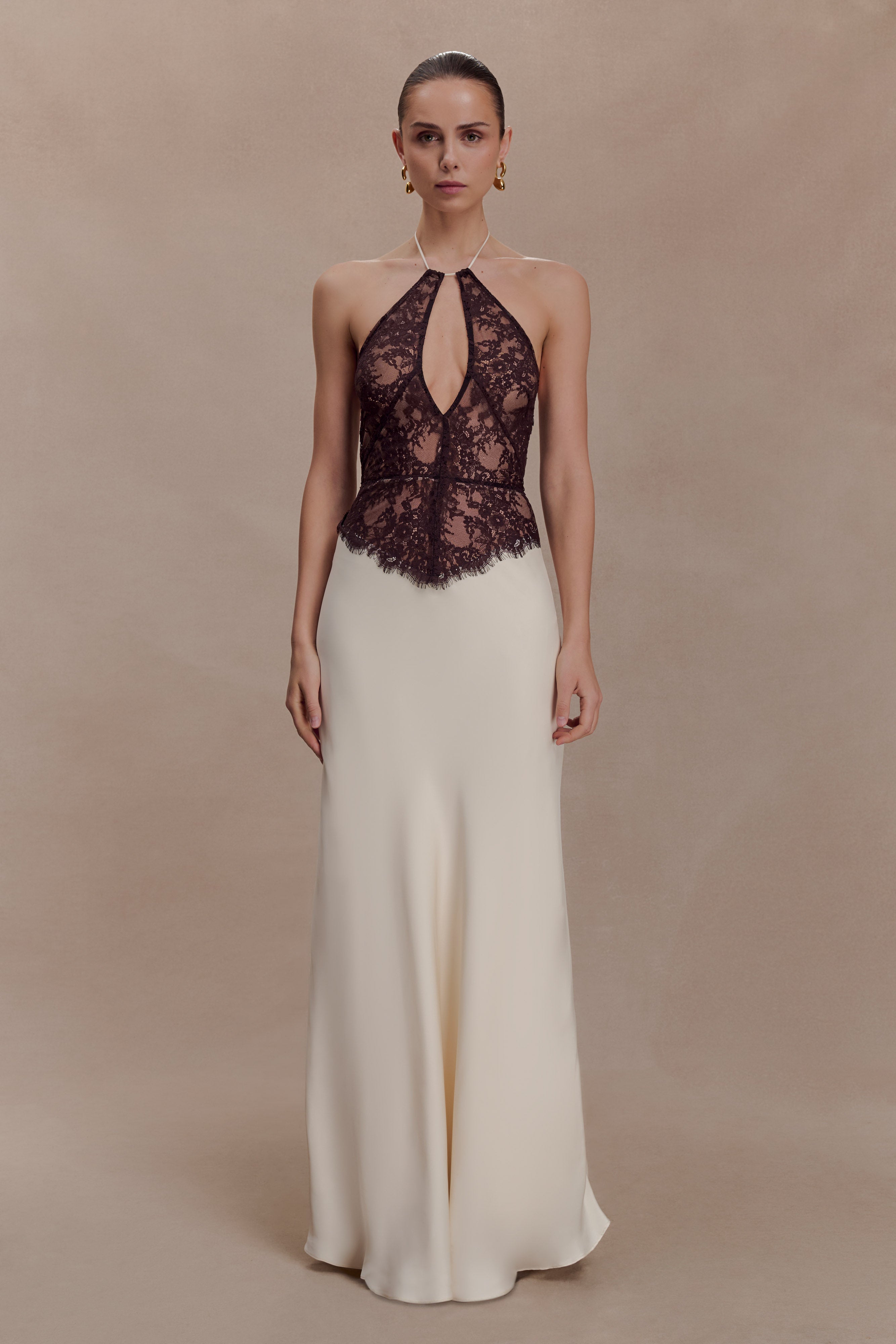 MESHKI | Aleena Satin And Lace Maxi Dress