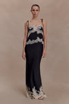 Nina Satin And Lace Maxi Skirt - Black/Ivory