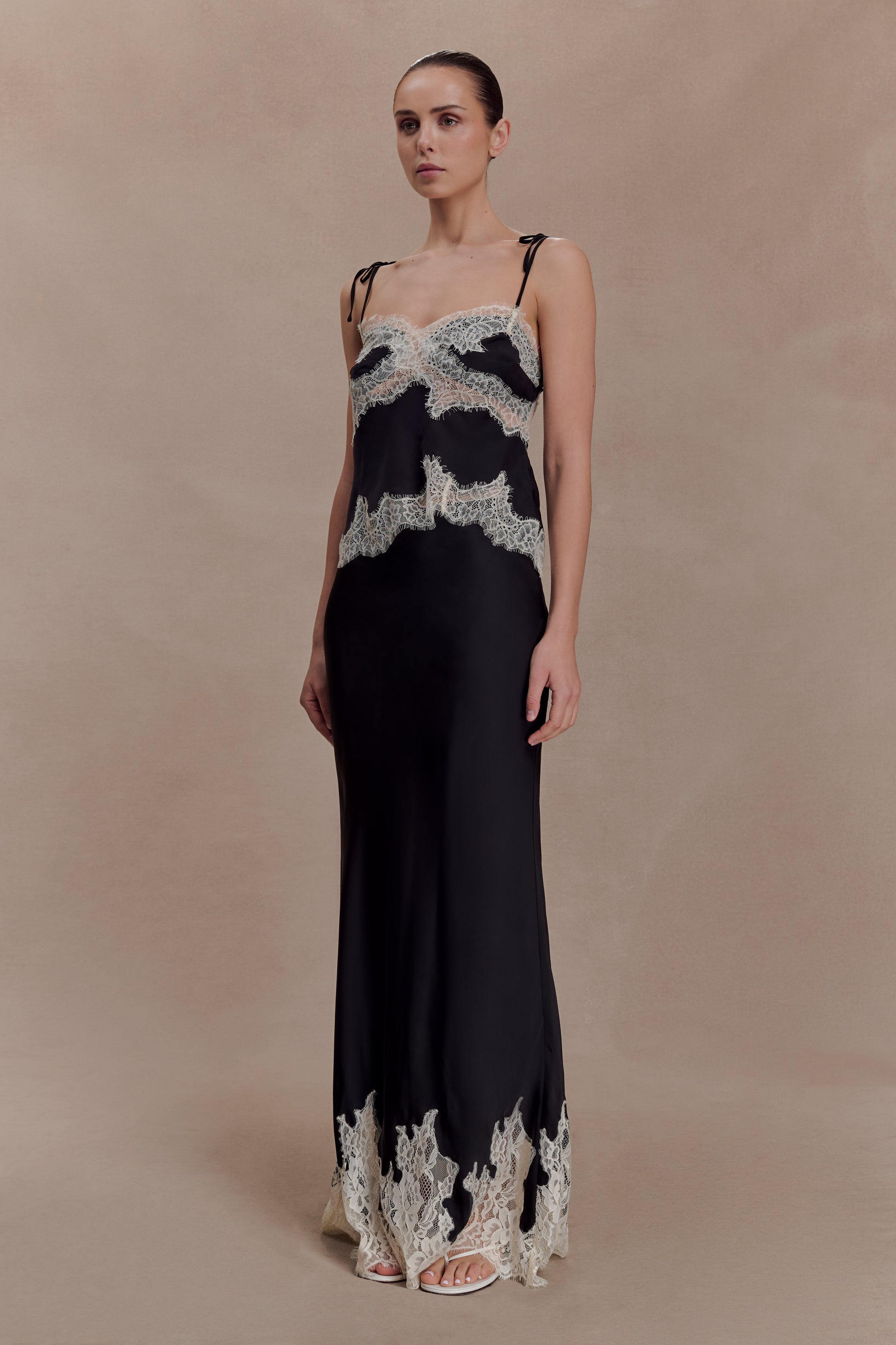 Nina Satin And Lace Maxi Skirt - Black/Ivory #2