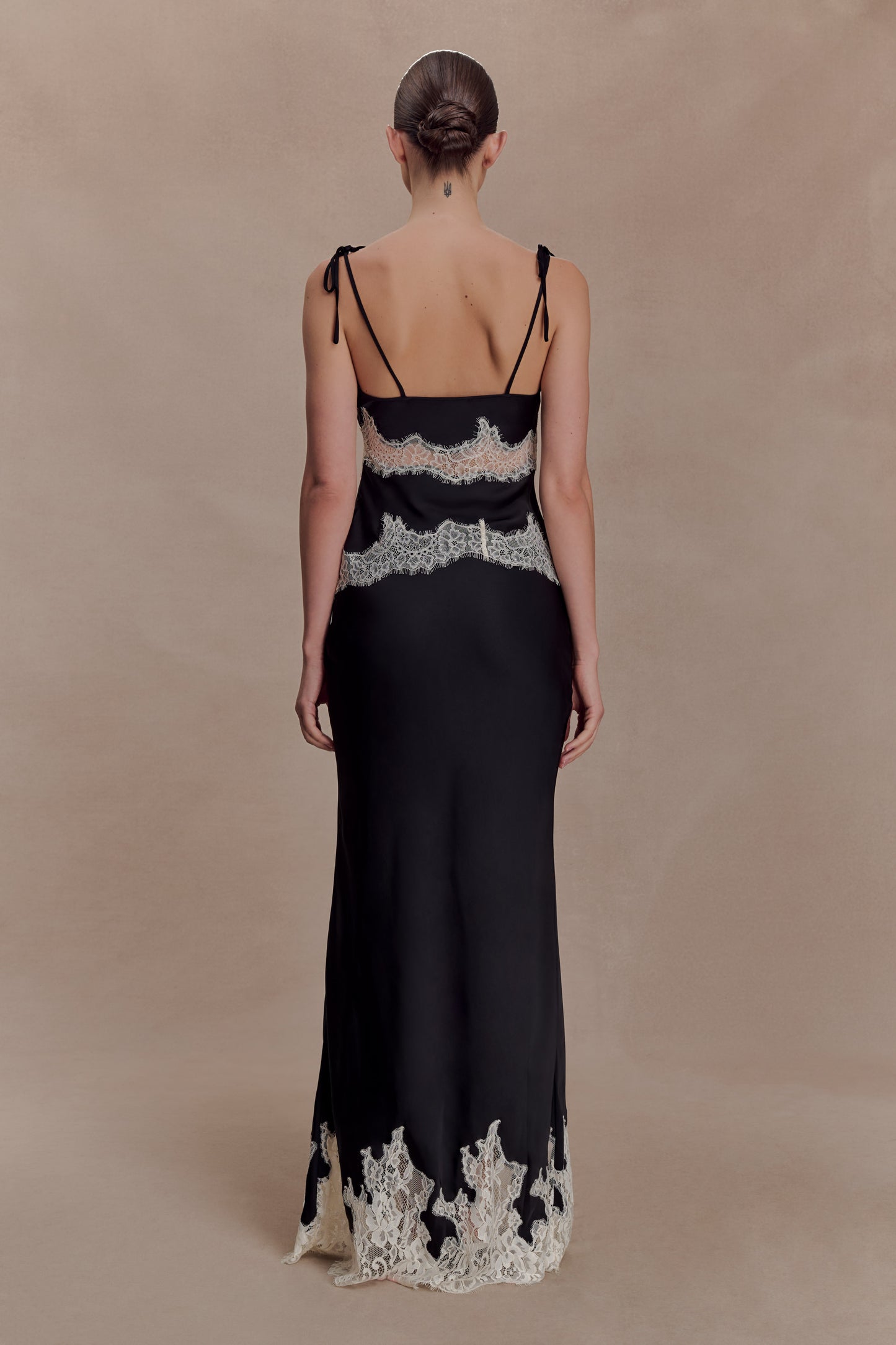 Nina Satin And Lace Maxi Skirt - Black/Ivory
