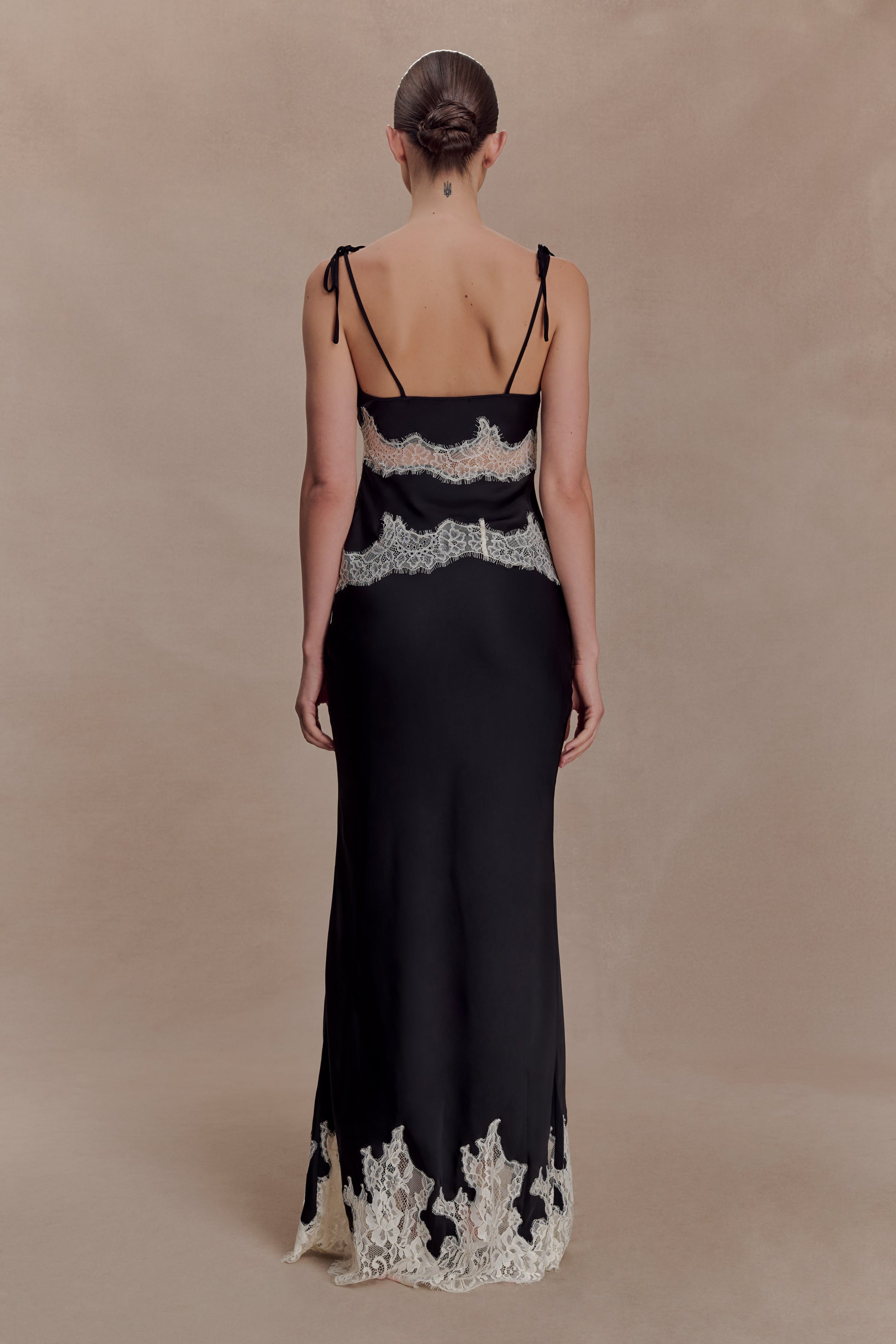 Nina Satin And Lace Maxi Skirt - Black/Ivory #3