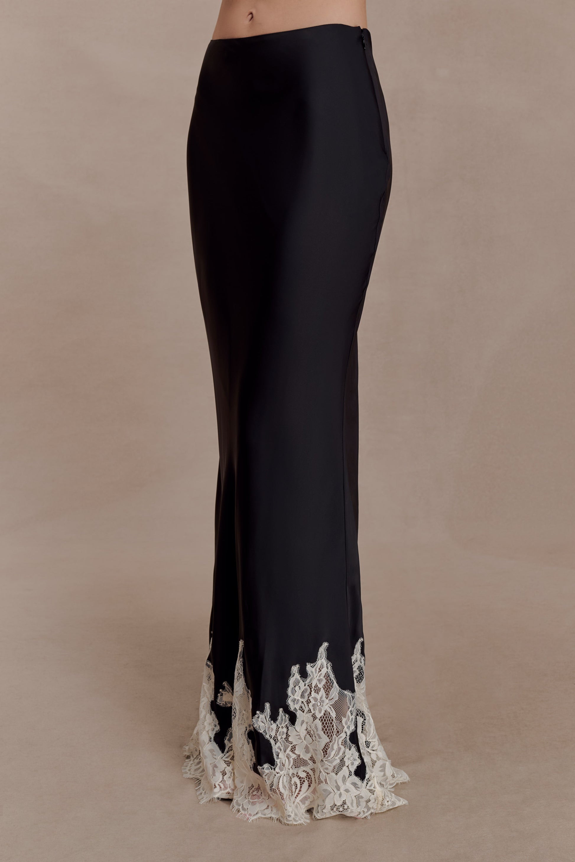 Nina Satin And Lace Maxi Skirt - Black/Ivory #5