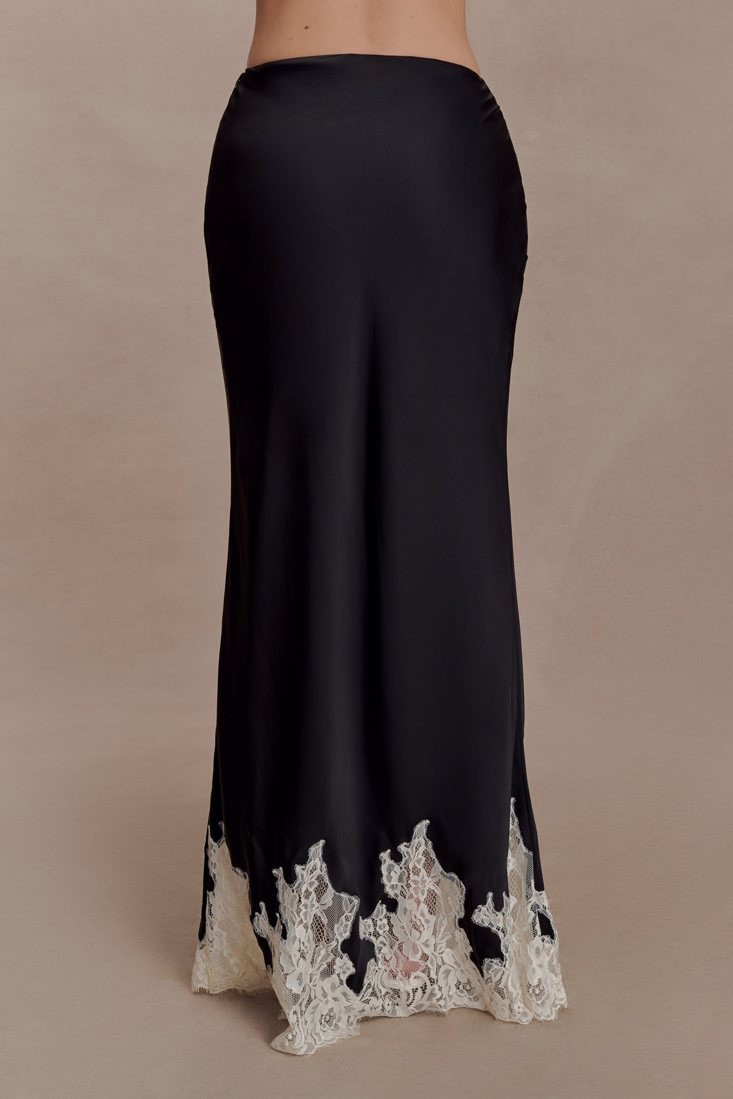 Nina Satin And Lace Maxi Skirt - Black/Ivory