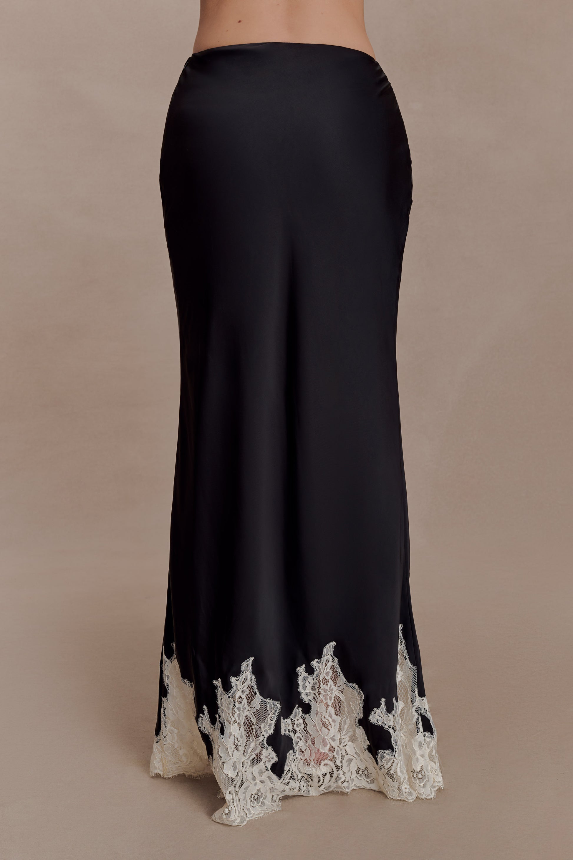 Nina Satin And Lace Maxi Skirt - Black/Ivory #4