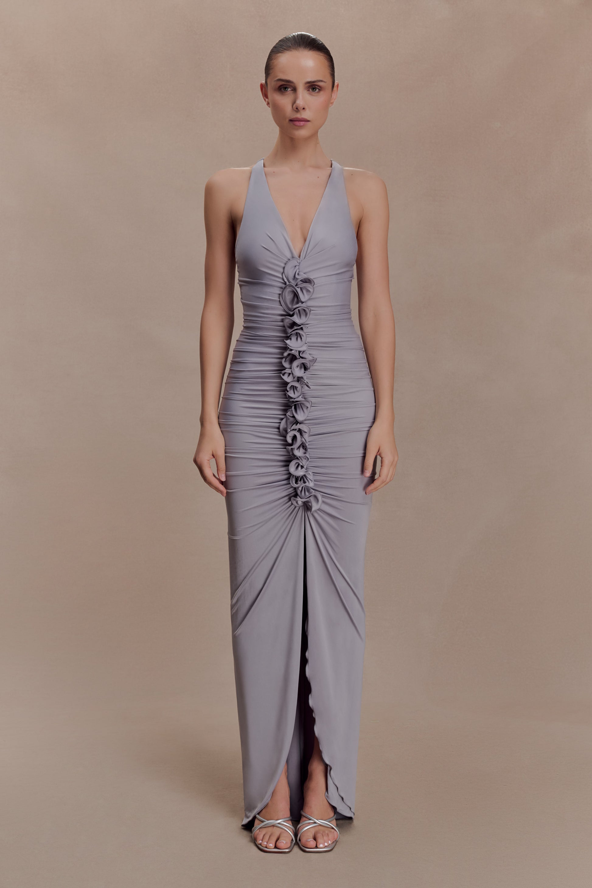 Alessandra Slinky Ruffle Maxi Dress - Grey #2