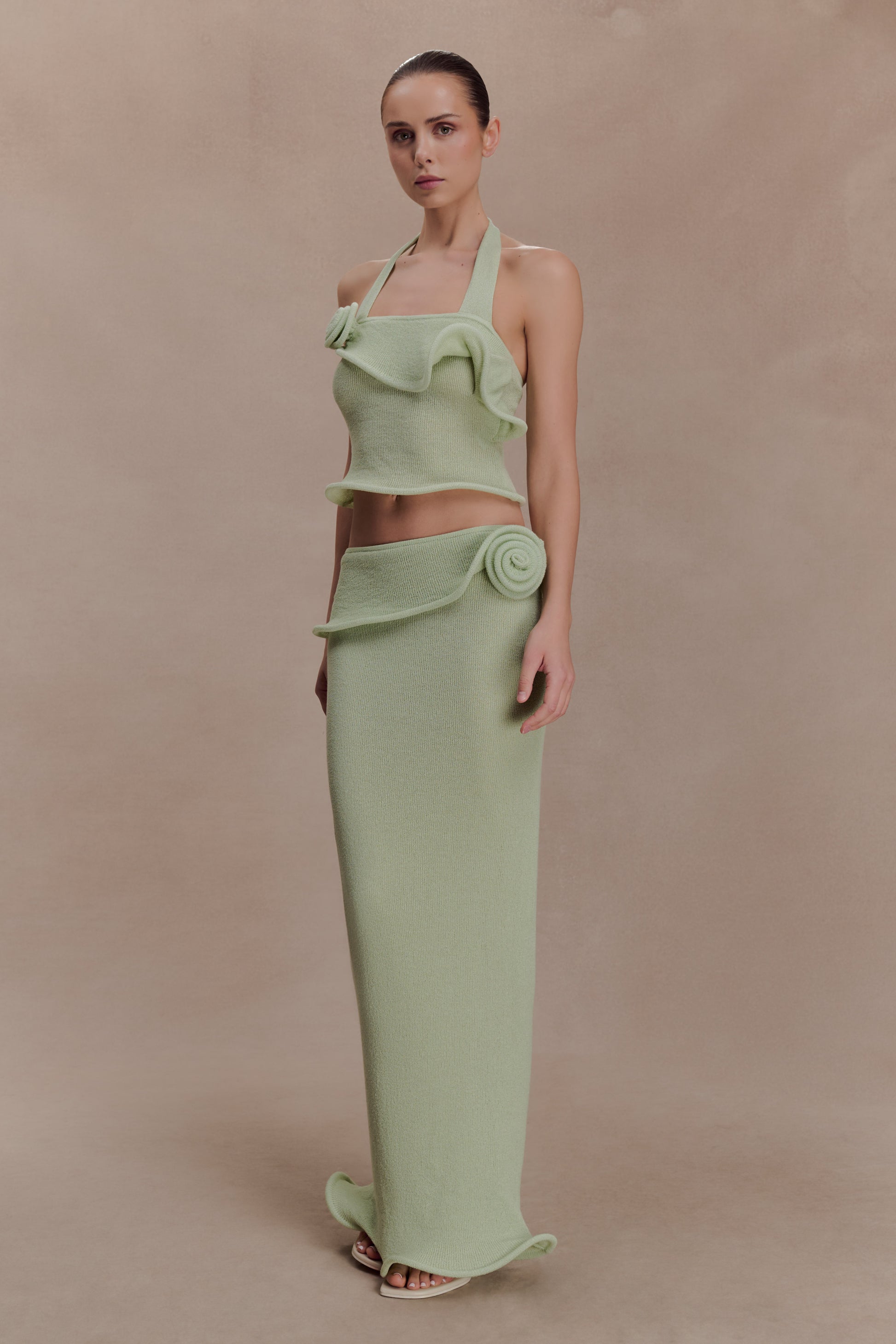 Samira Halter Knit Twist Top - Pastel Green #4