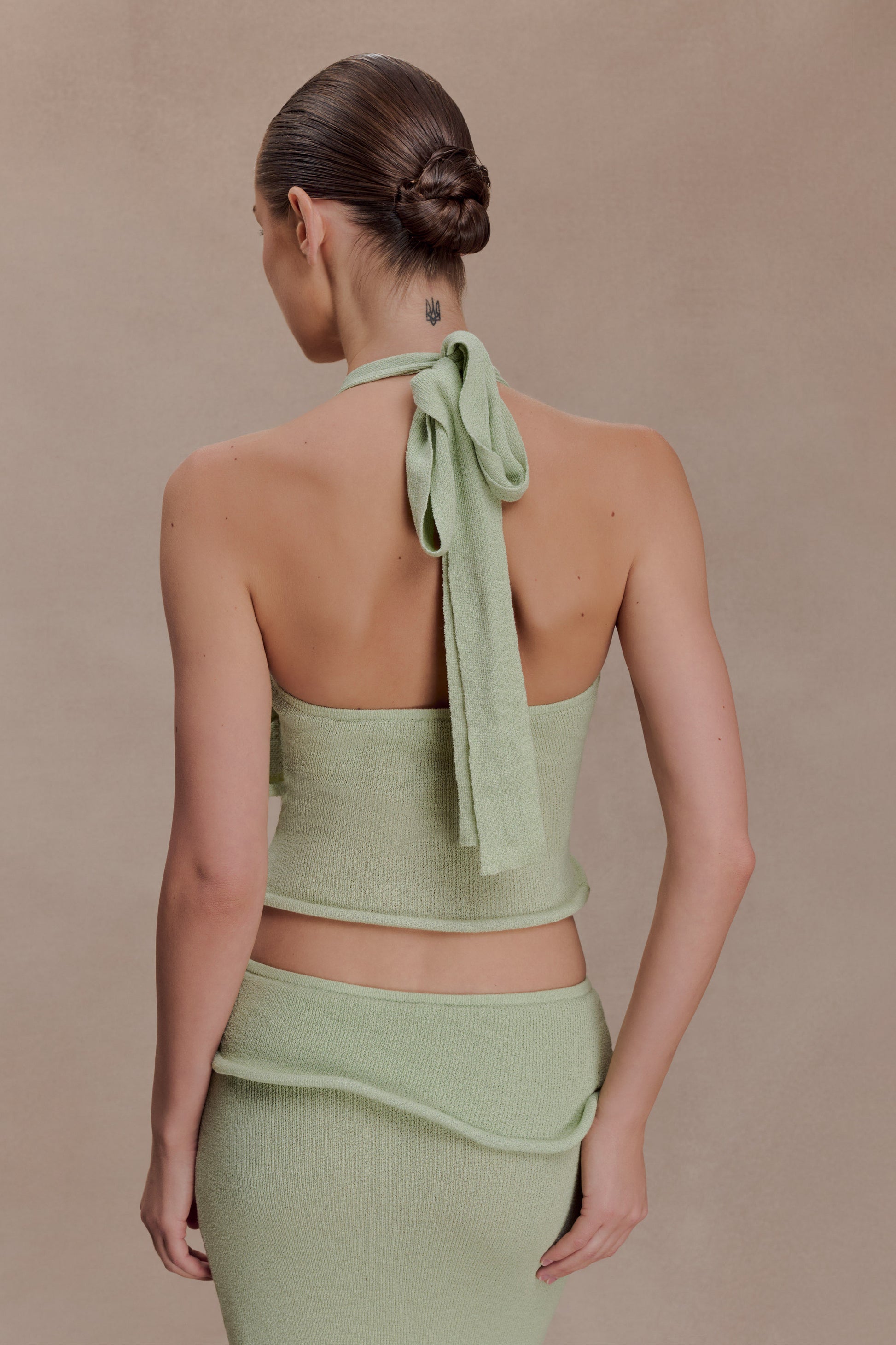 Samira Halter Knit Twist Top - Pastel Green #2