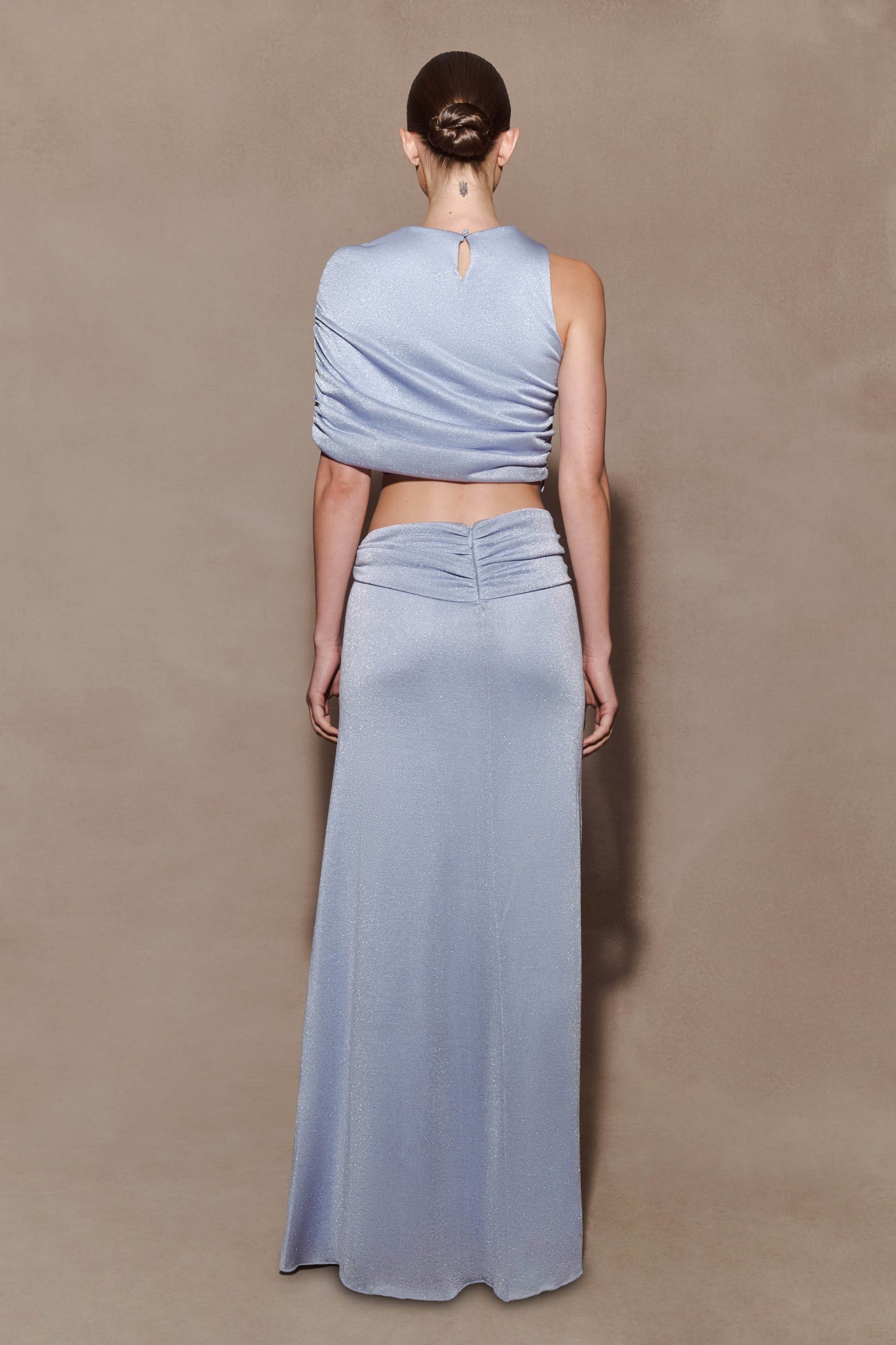 Adrienne Lurex Knot Maxi Skirt - Pastel Blue