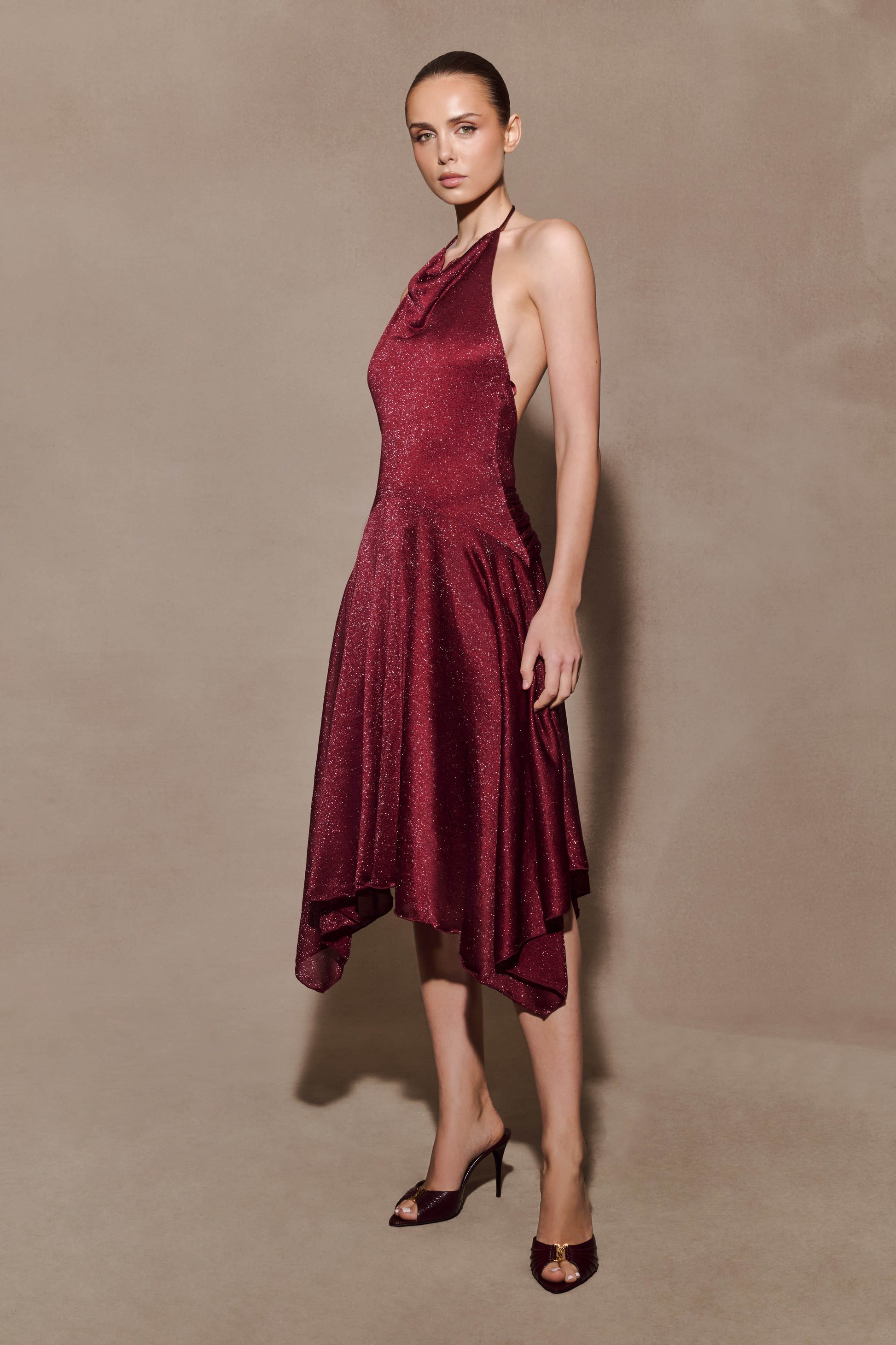 Sylvie Lurex Hankie Midi Dress - Wine #4