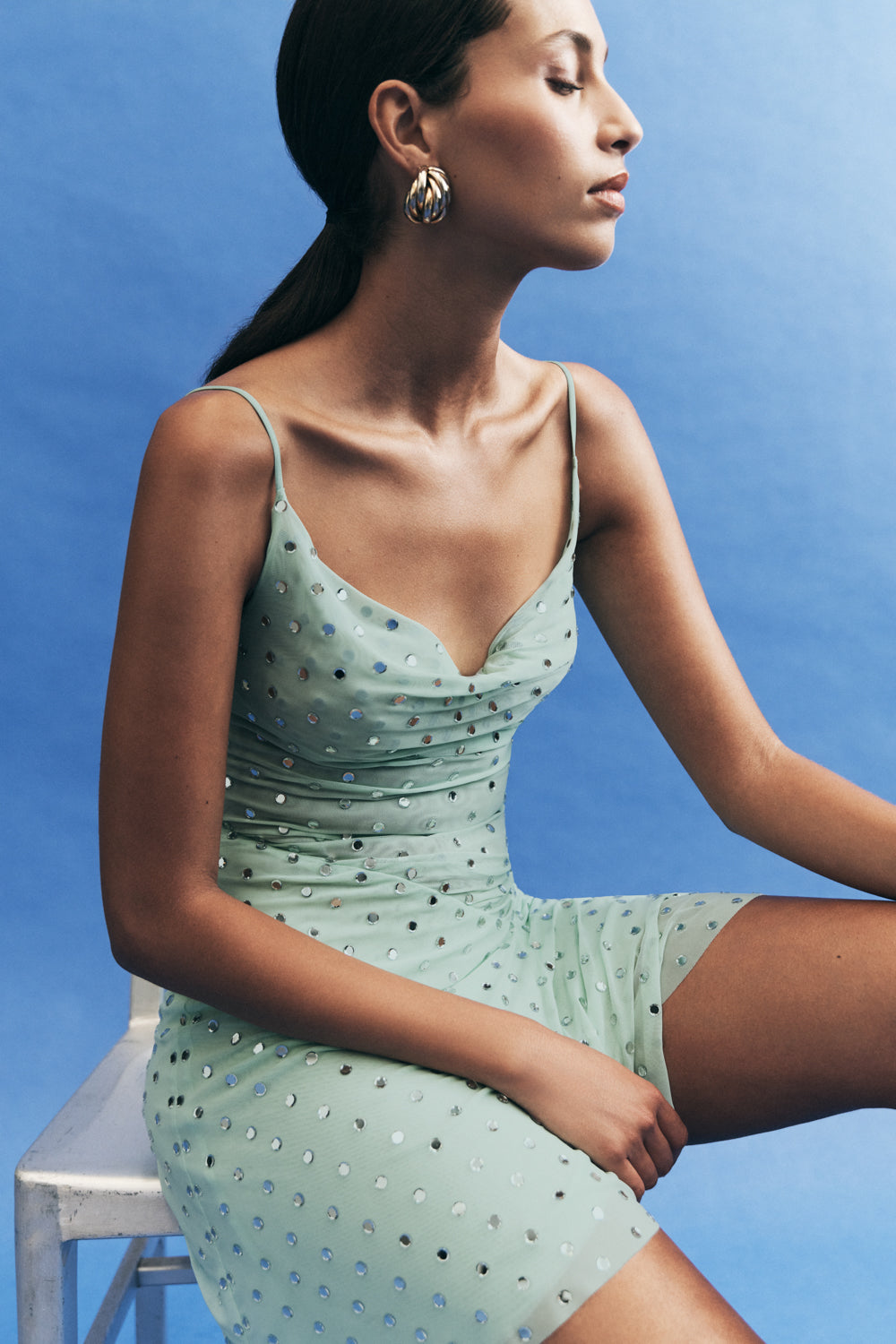 Zahra Diamante Cowl Mini Dress - Mint